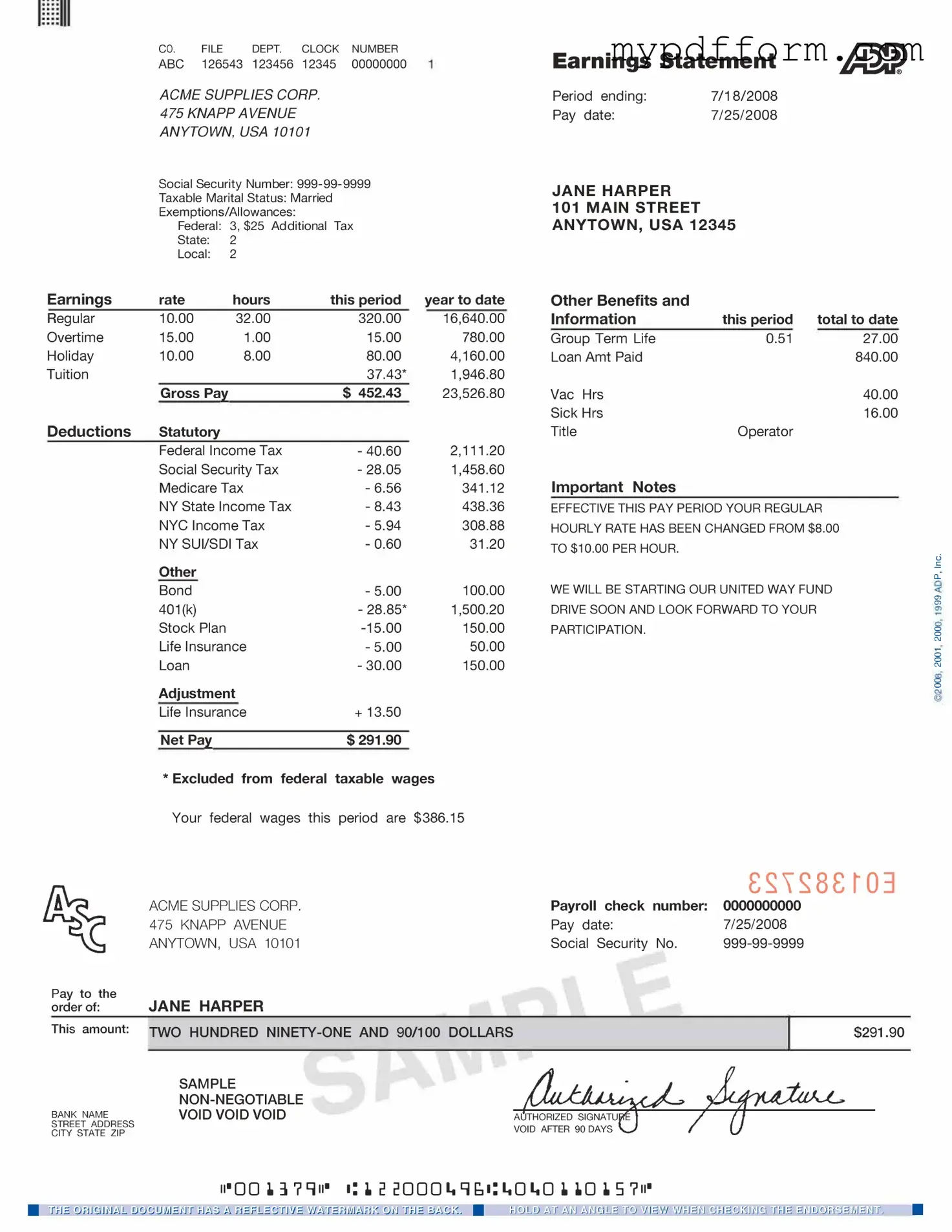 Fill in Your Adp Pay Stub Form
