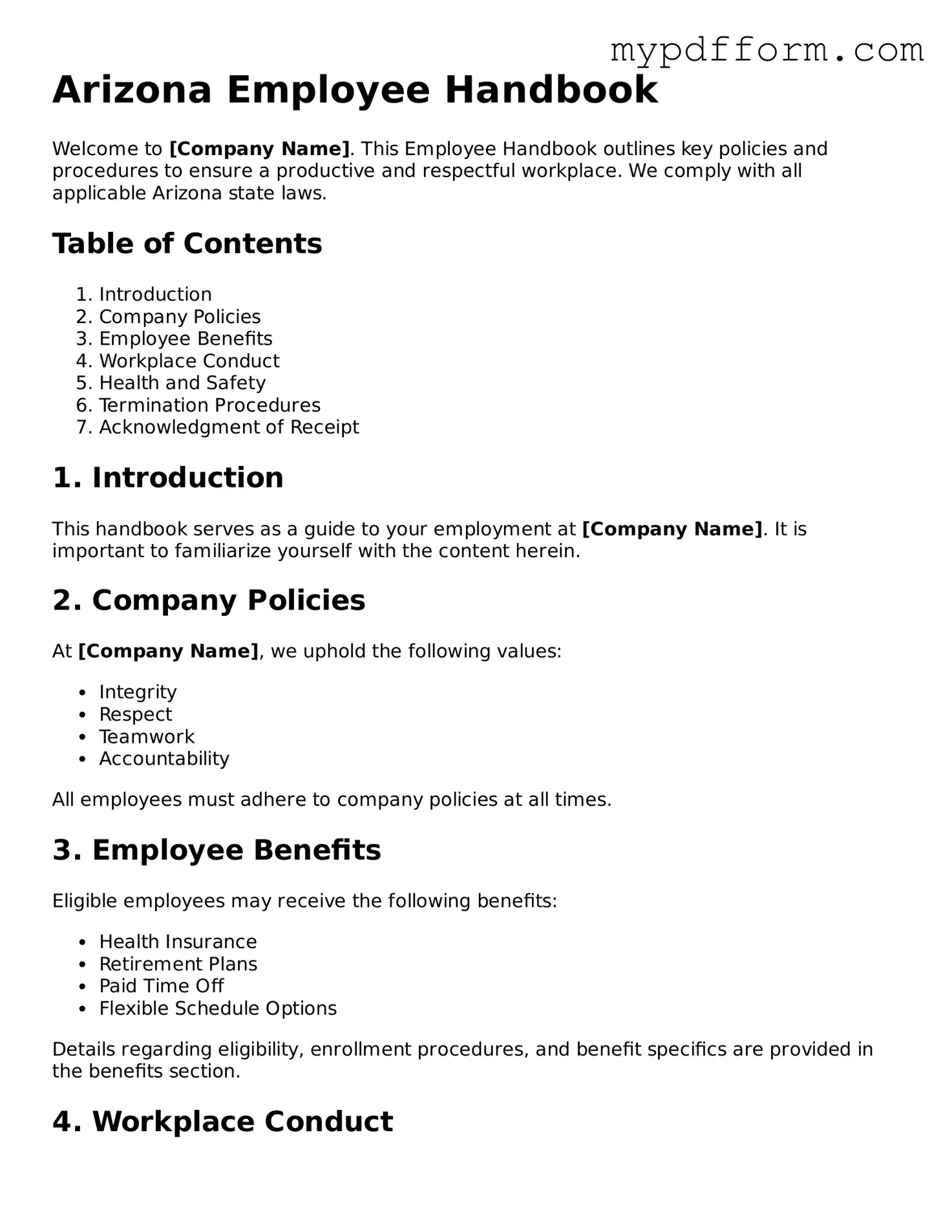 Valid  Employee Handbook Template for Arizona