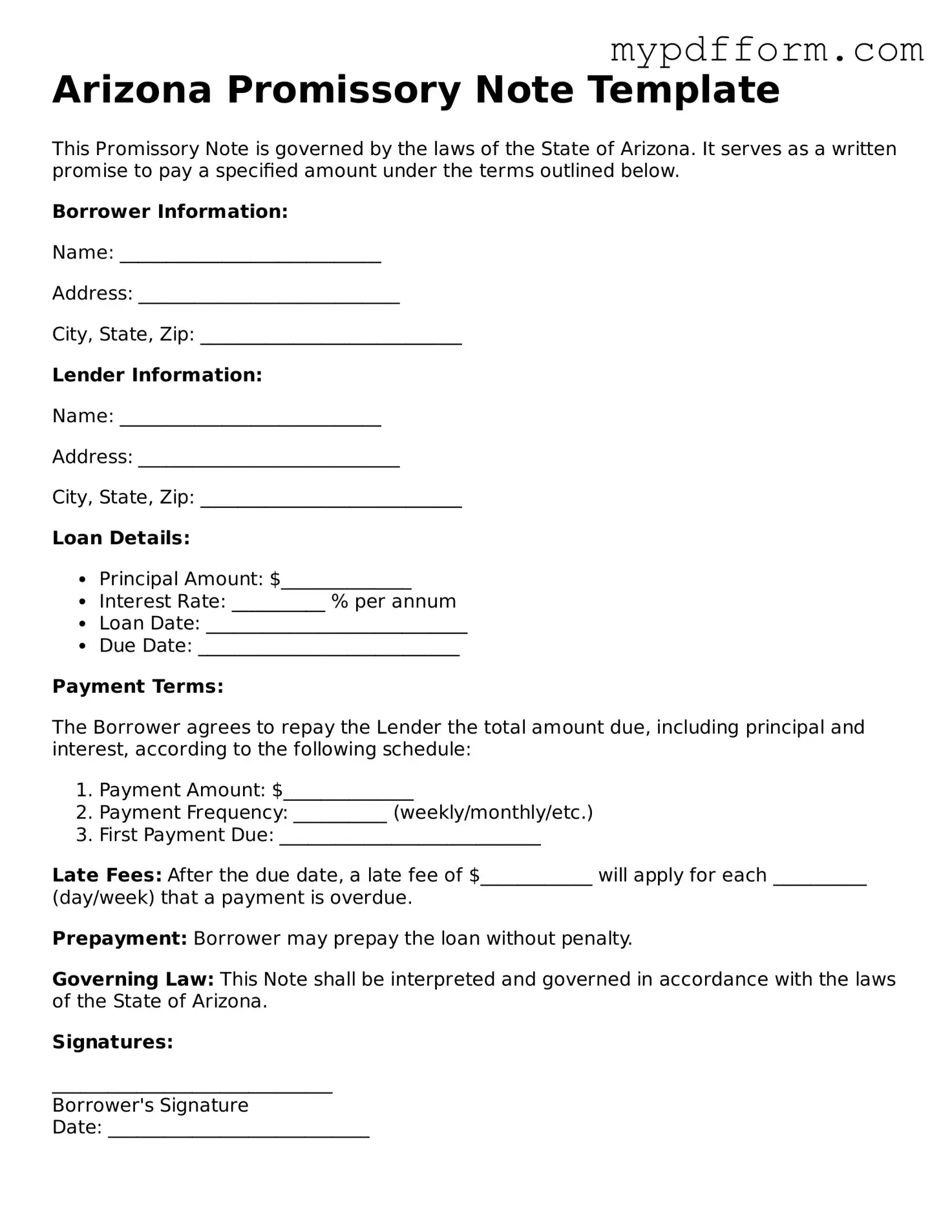 Valid  Promissory Note Template for Arizona