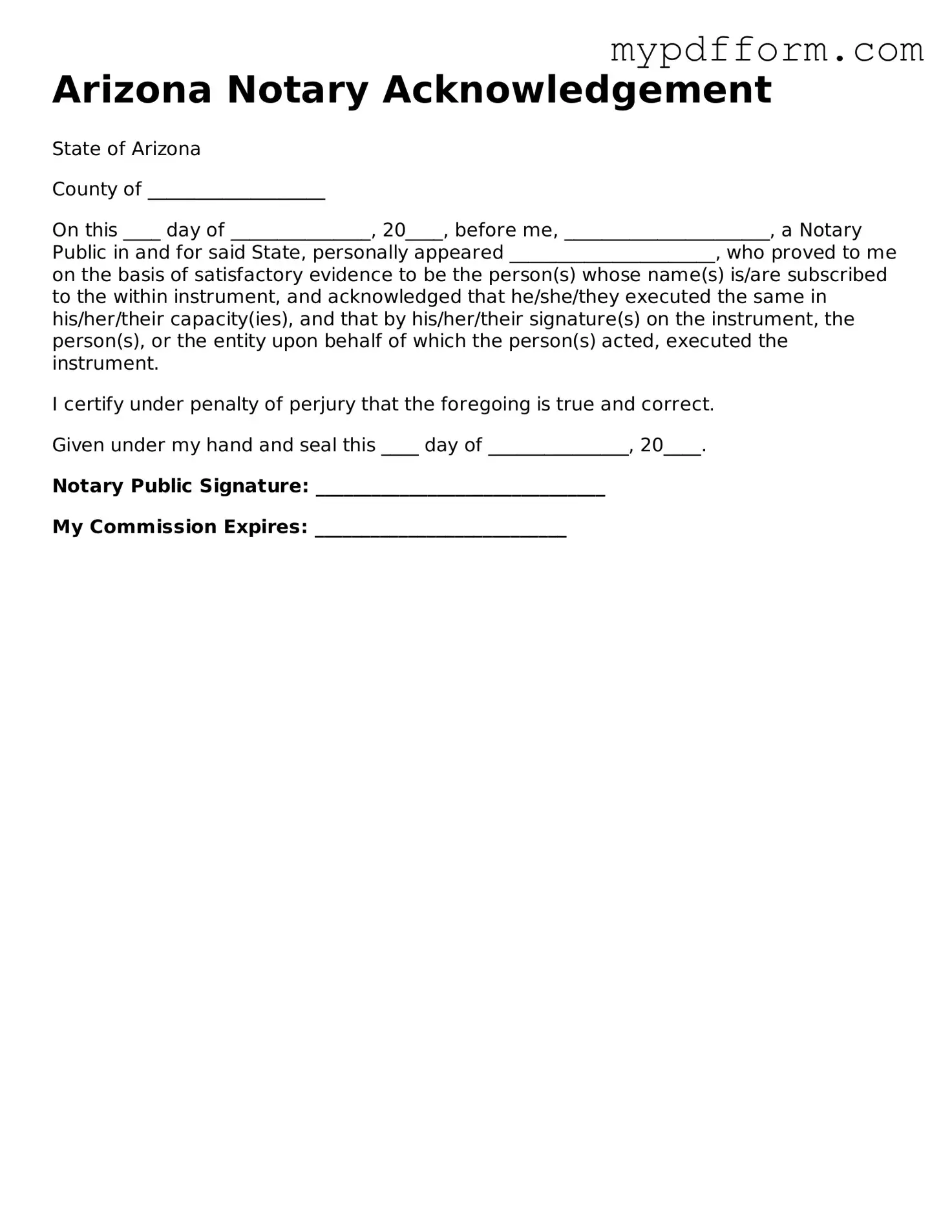 Valid  Notary Acknowledgement Template for Arizona