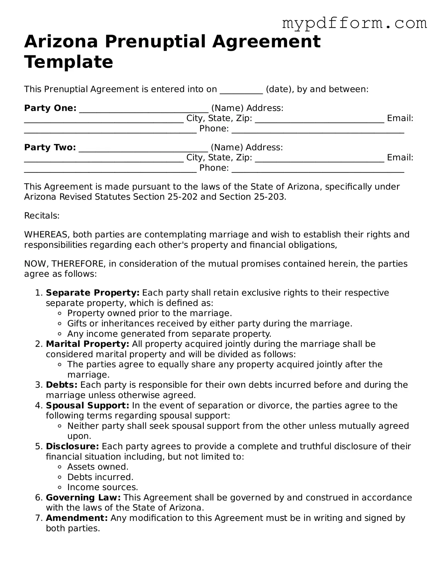 Valid  Prenuptial Agreement Template for Arizona