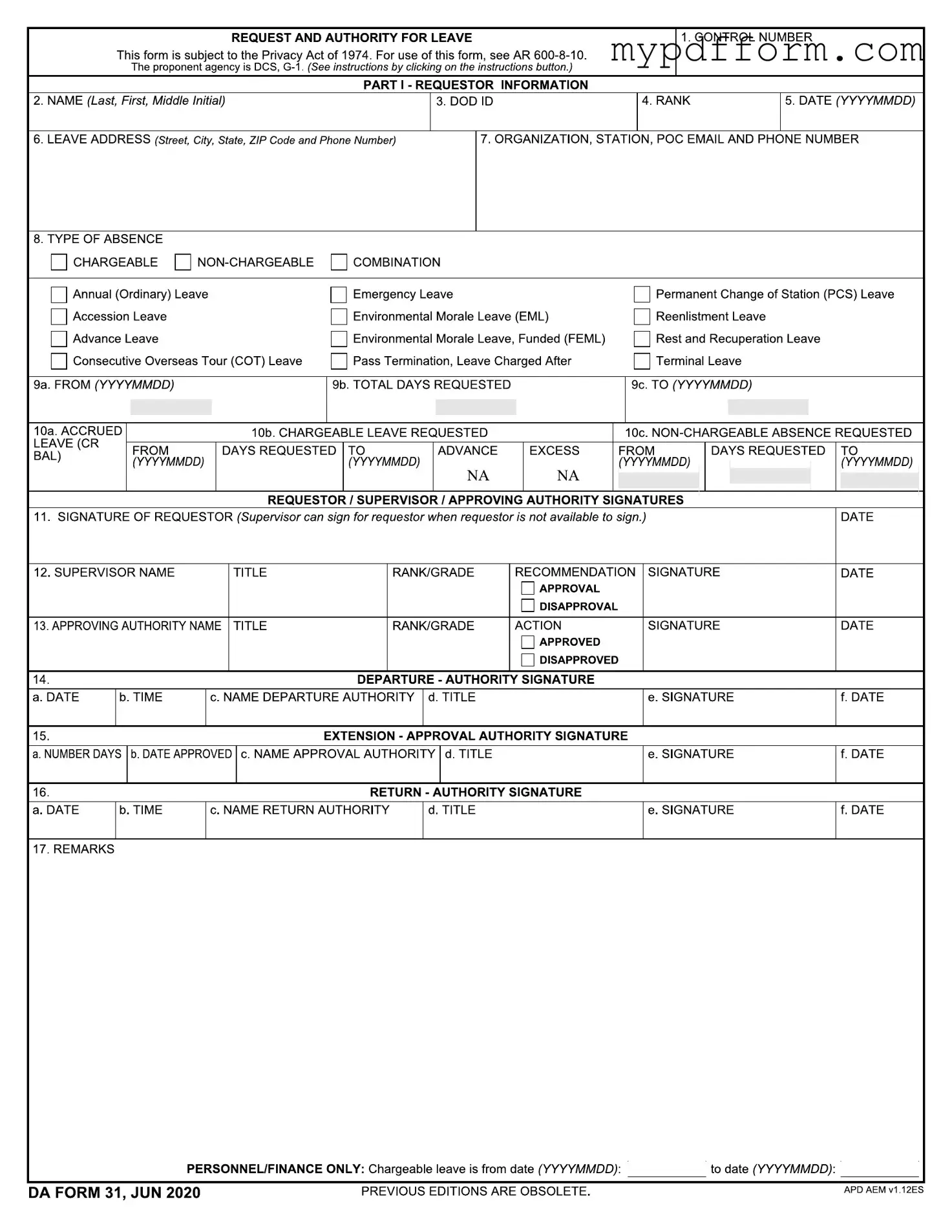 Fill in Your Da 31 Form