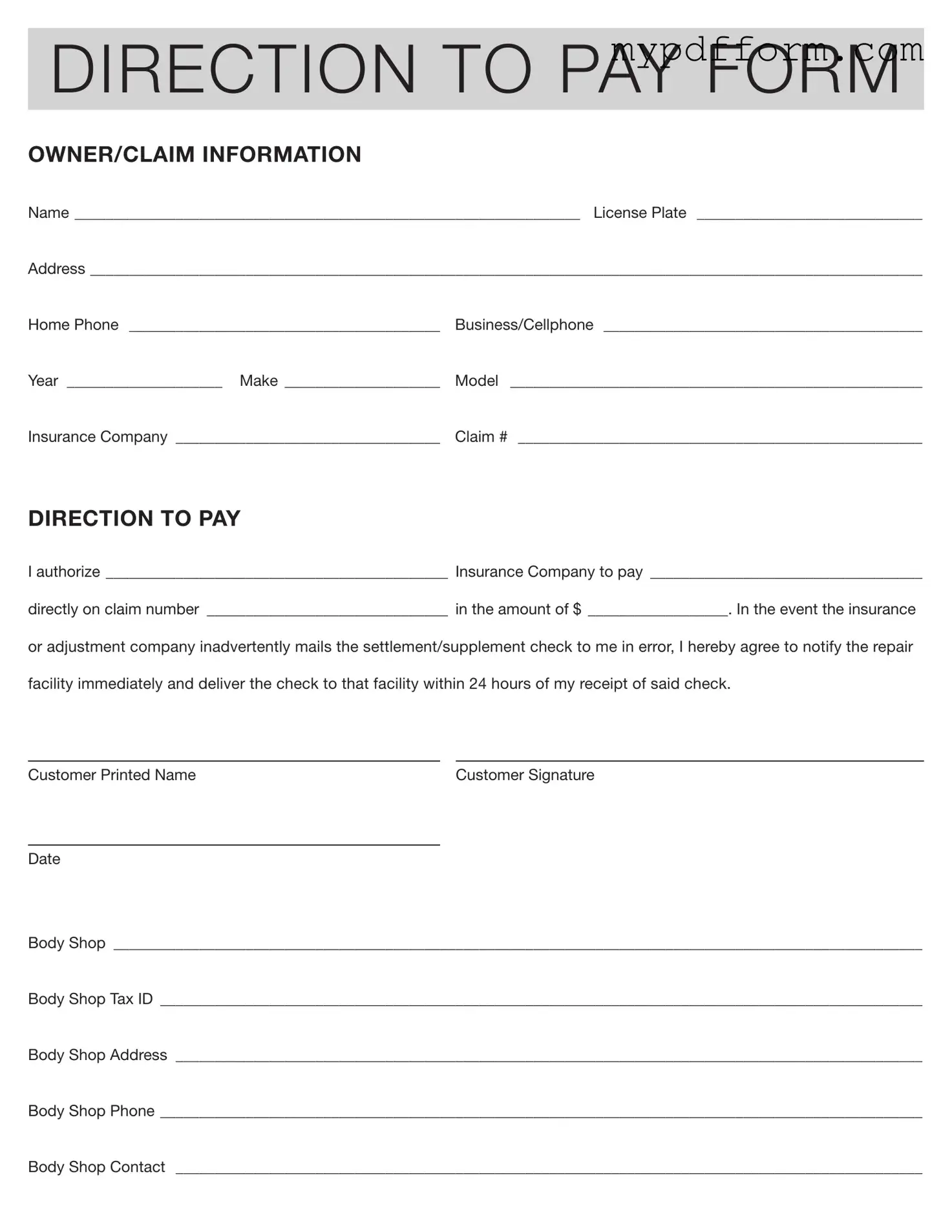 Fill in Your Authorization And Direction Pay Form