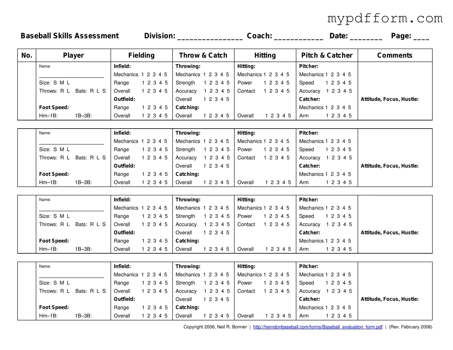 Fill in Your Baseball Assessment Form