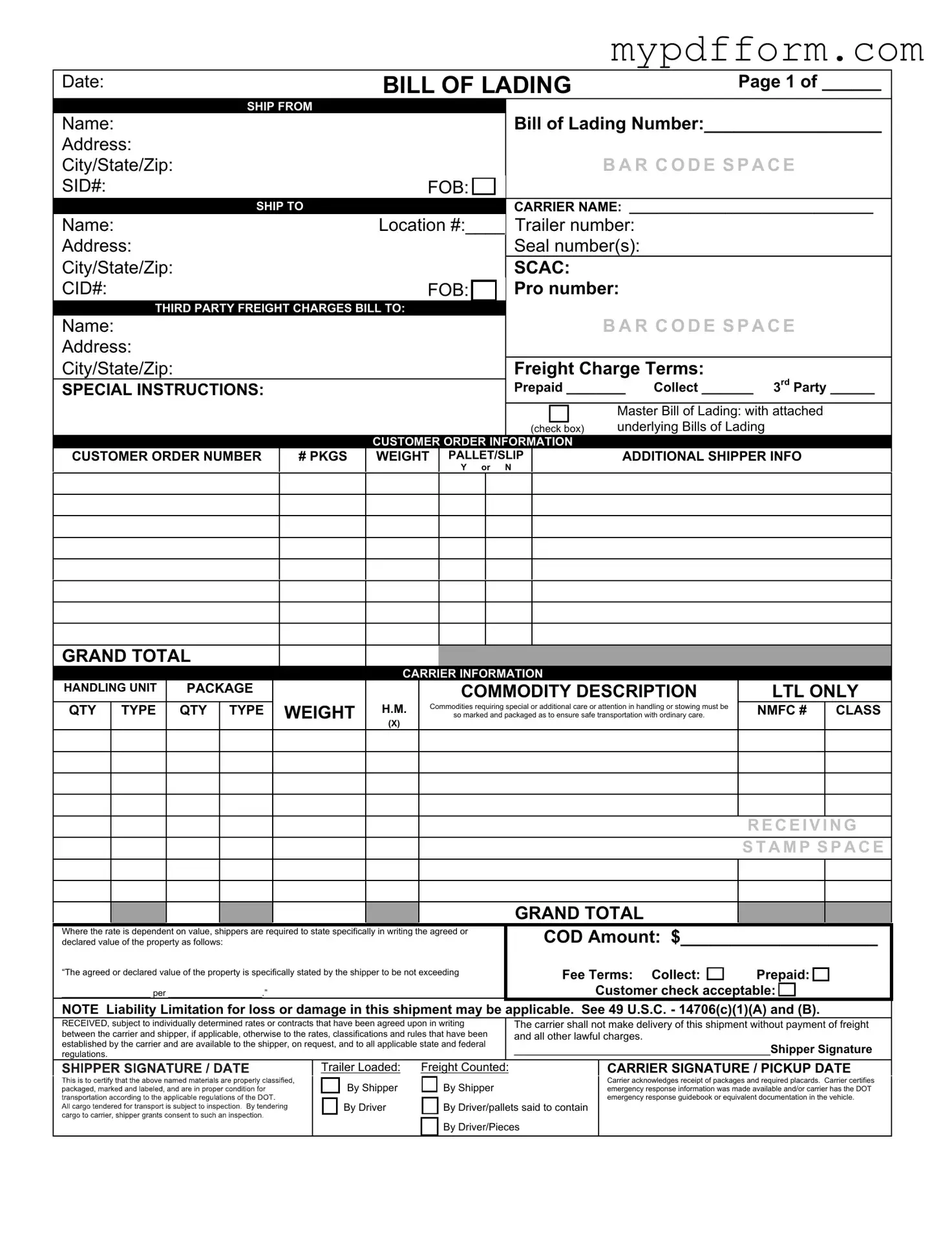 Fill in Your Bill of Lading with a Supplement Form