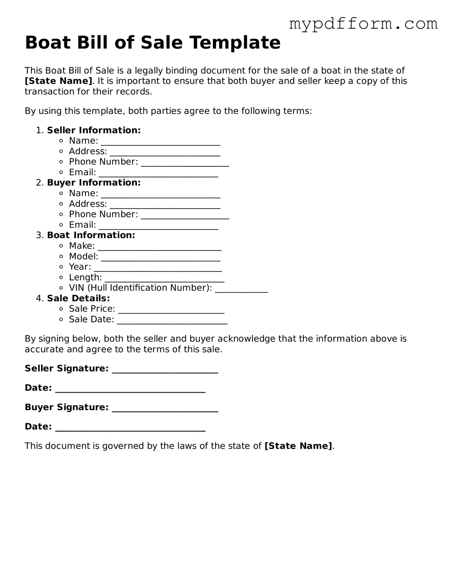 Fillable Boat Bill of Sale Document