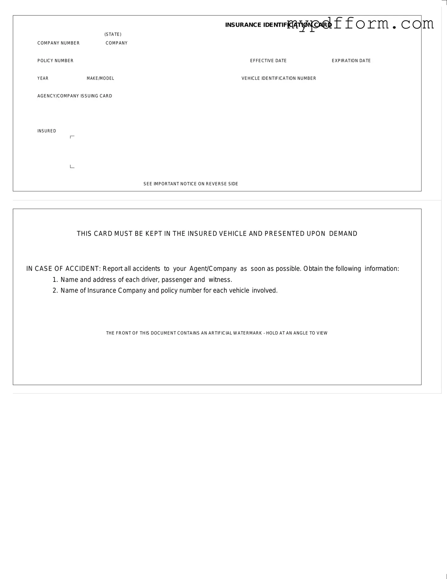 Fill in Your Auto Insurance Card Form