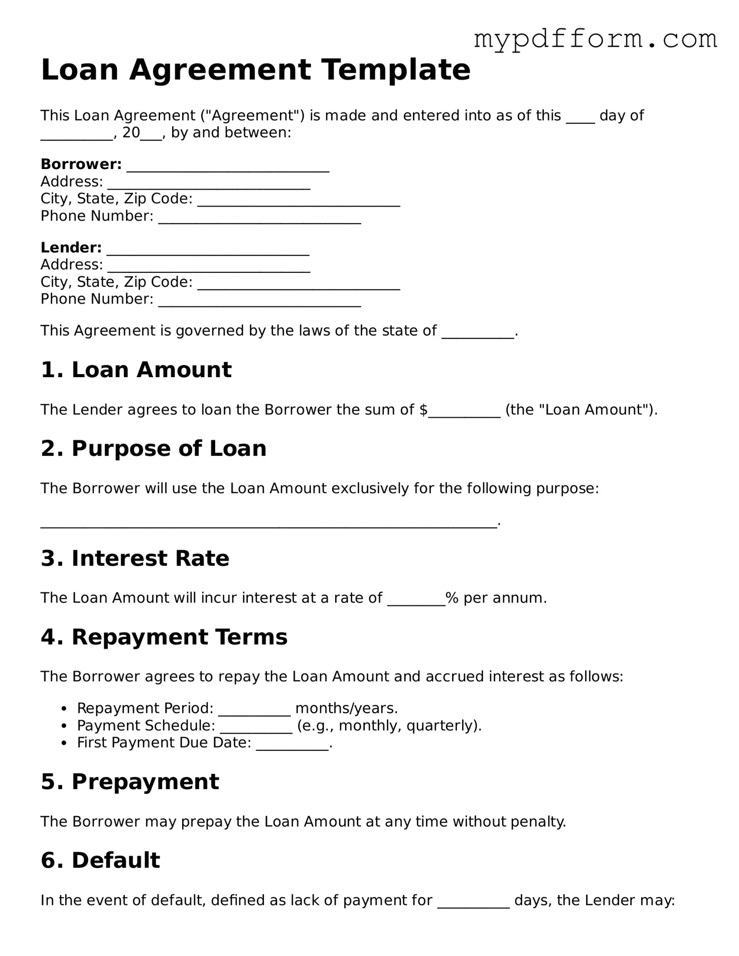 Fillable Loan Agreement Document