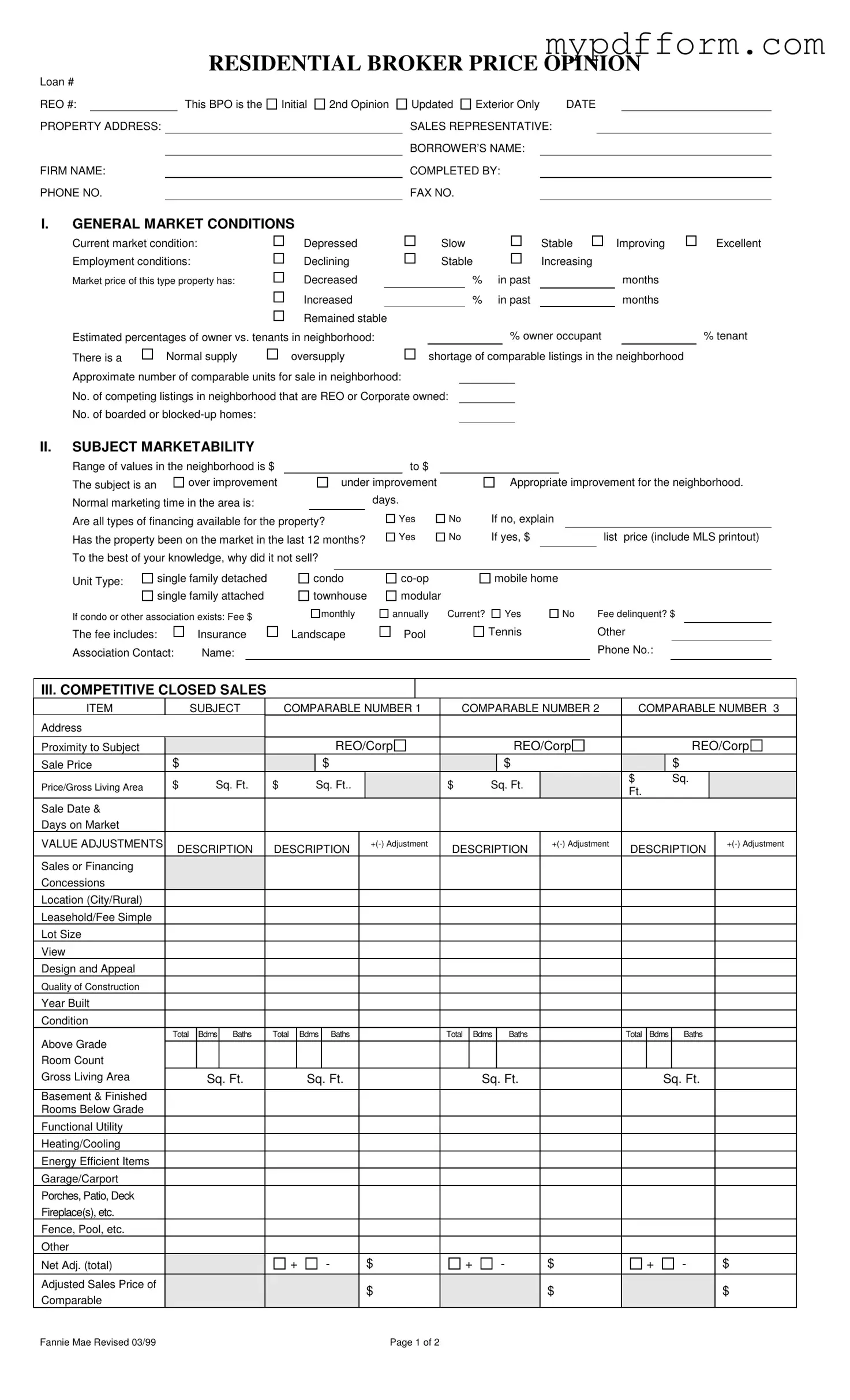 Fill in Your Broker Price Opinion Form