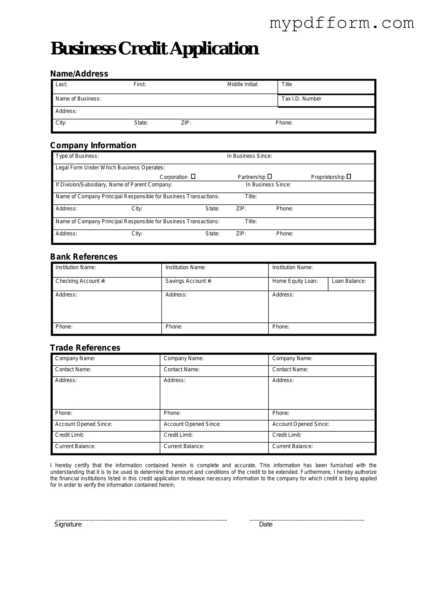 Fill in Your Business Credit Application Form