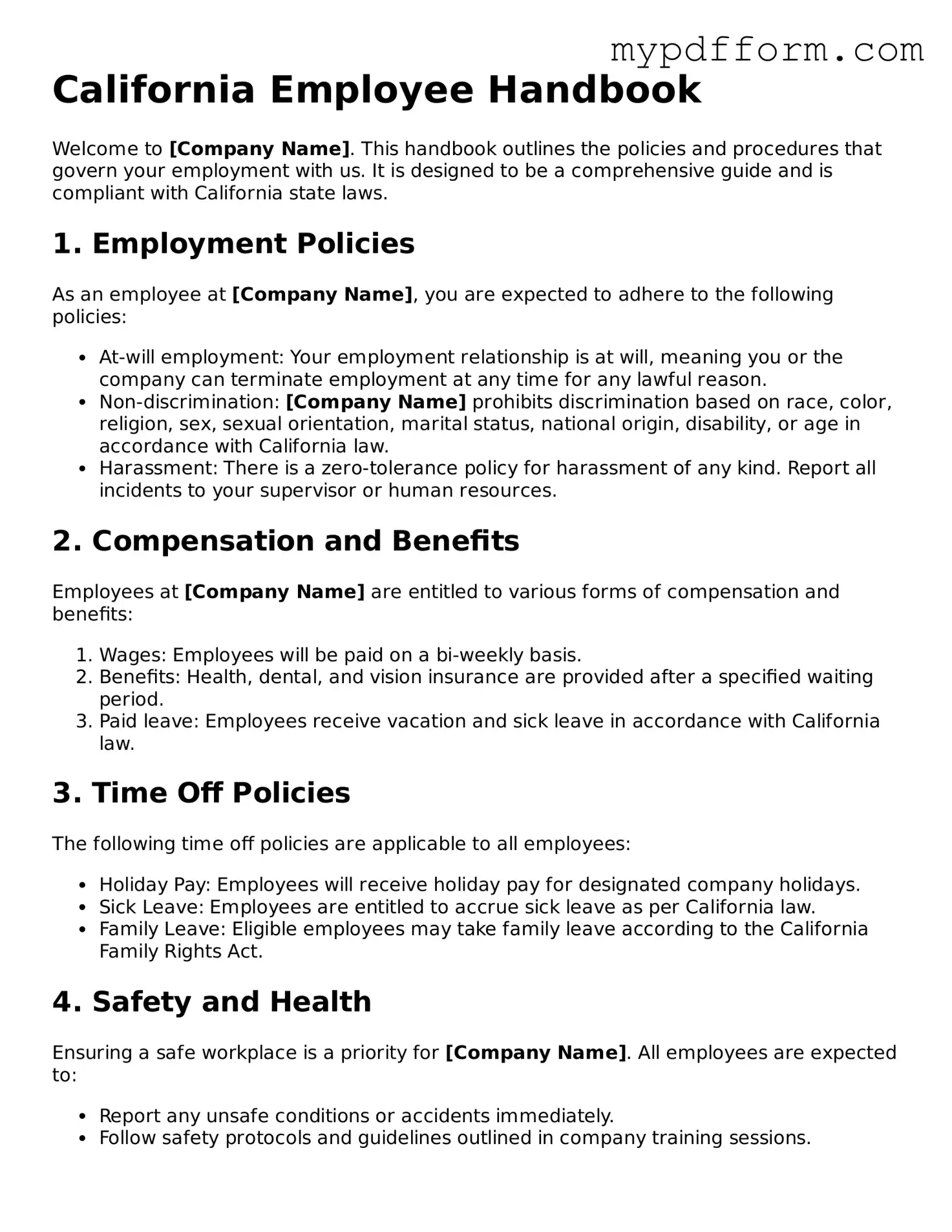Valid  Employee Handbook Template for California