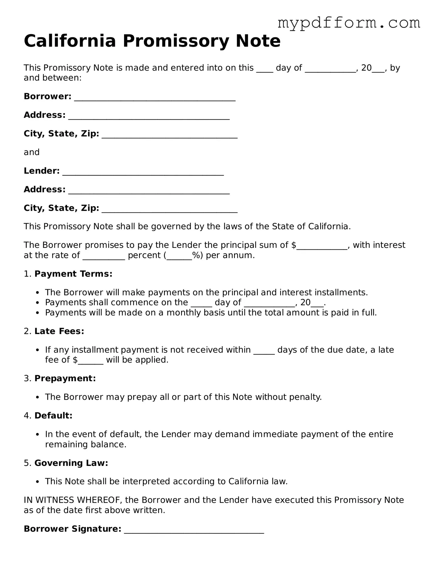 Valid  Promissory Note Template for California