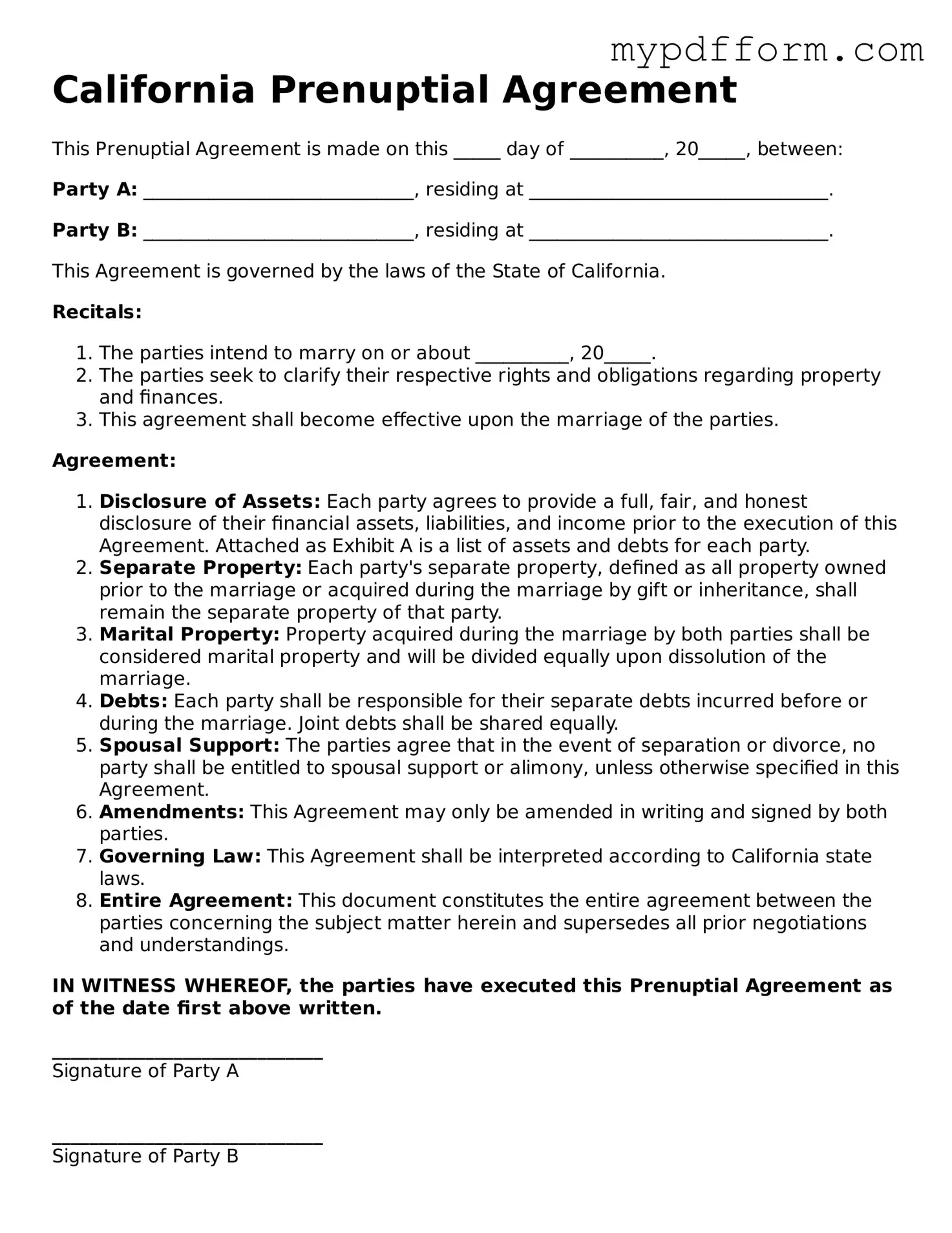 Valid  Prenuptial Agreement Template for California