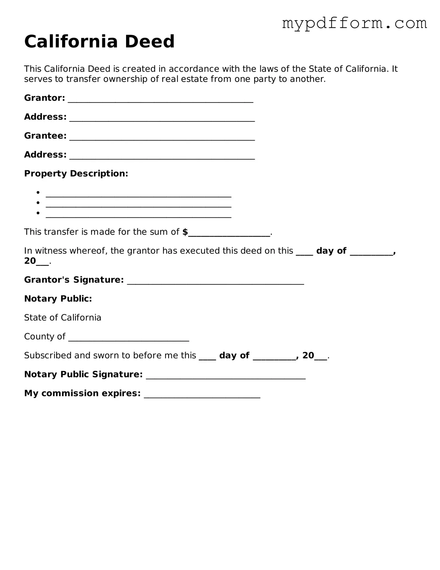 Valid  Deed Template for California