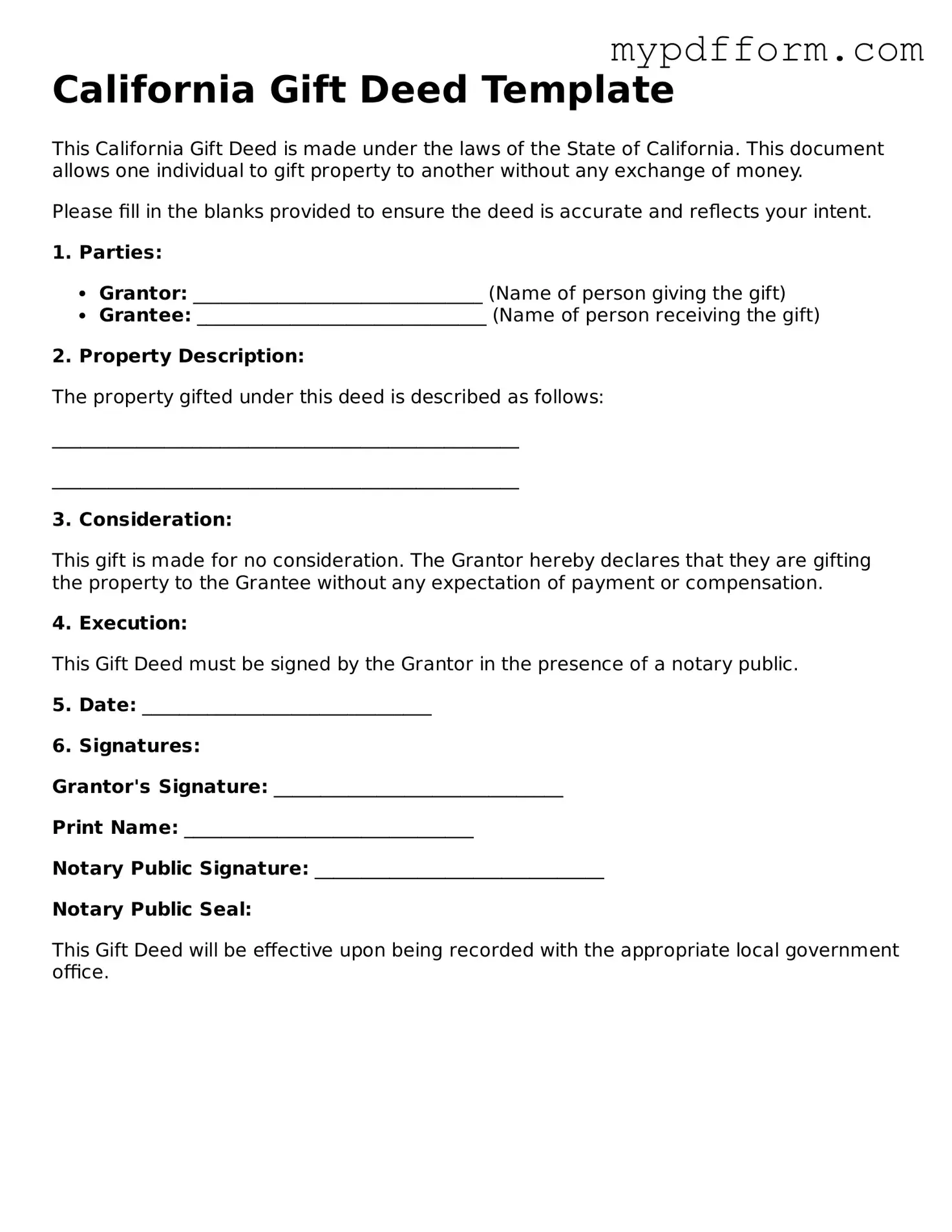 Valid  Gift Deed Template for California