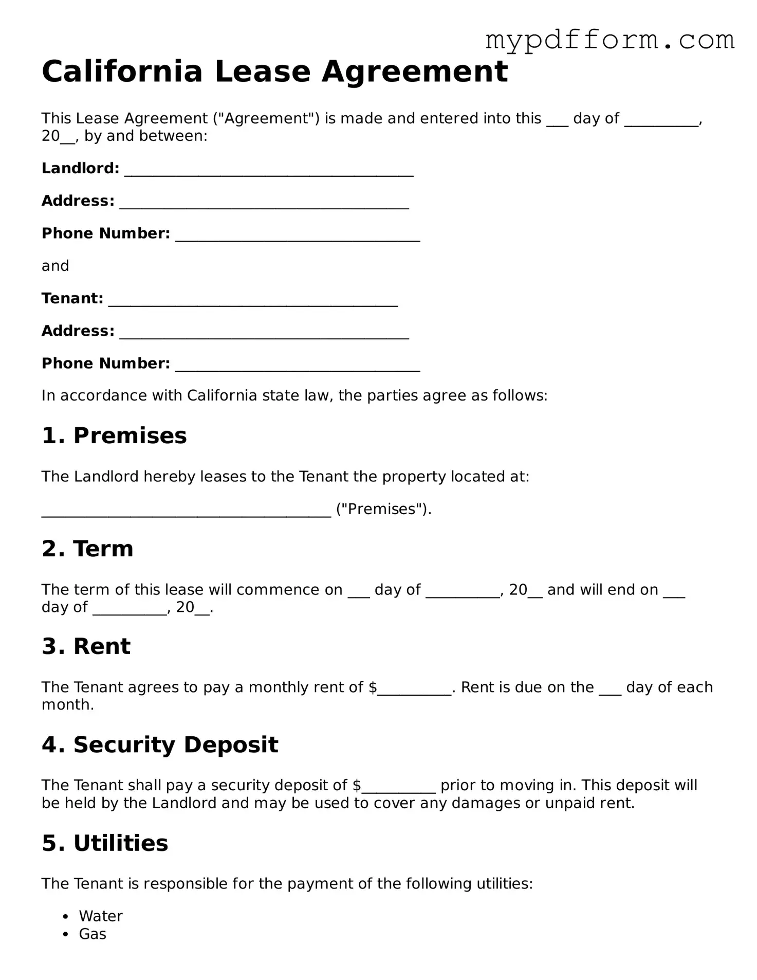 Valid  Lease Agreement Template for California