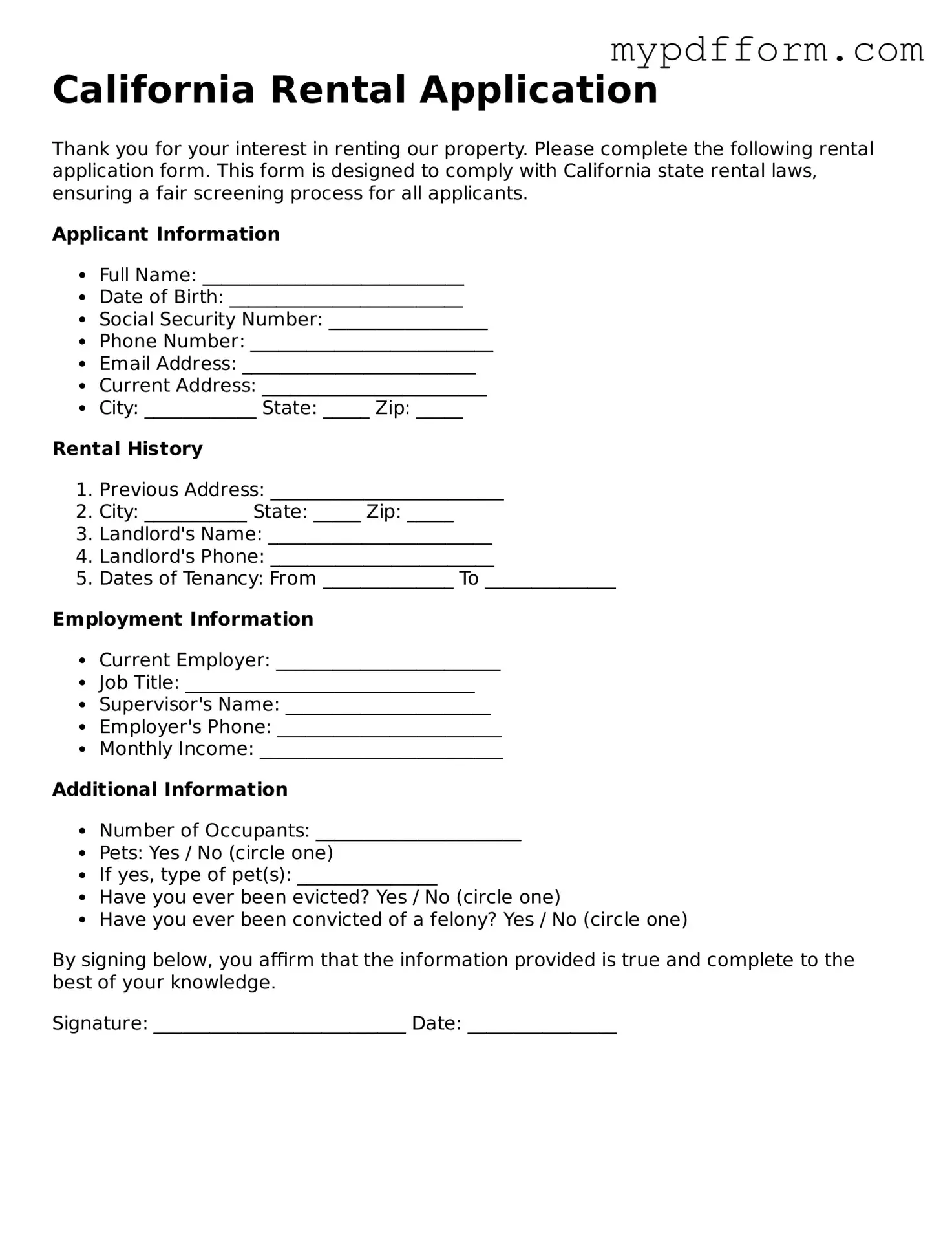 Valid  Rental Application Template for California
