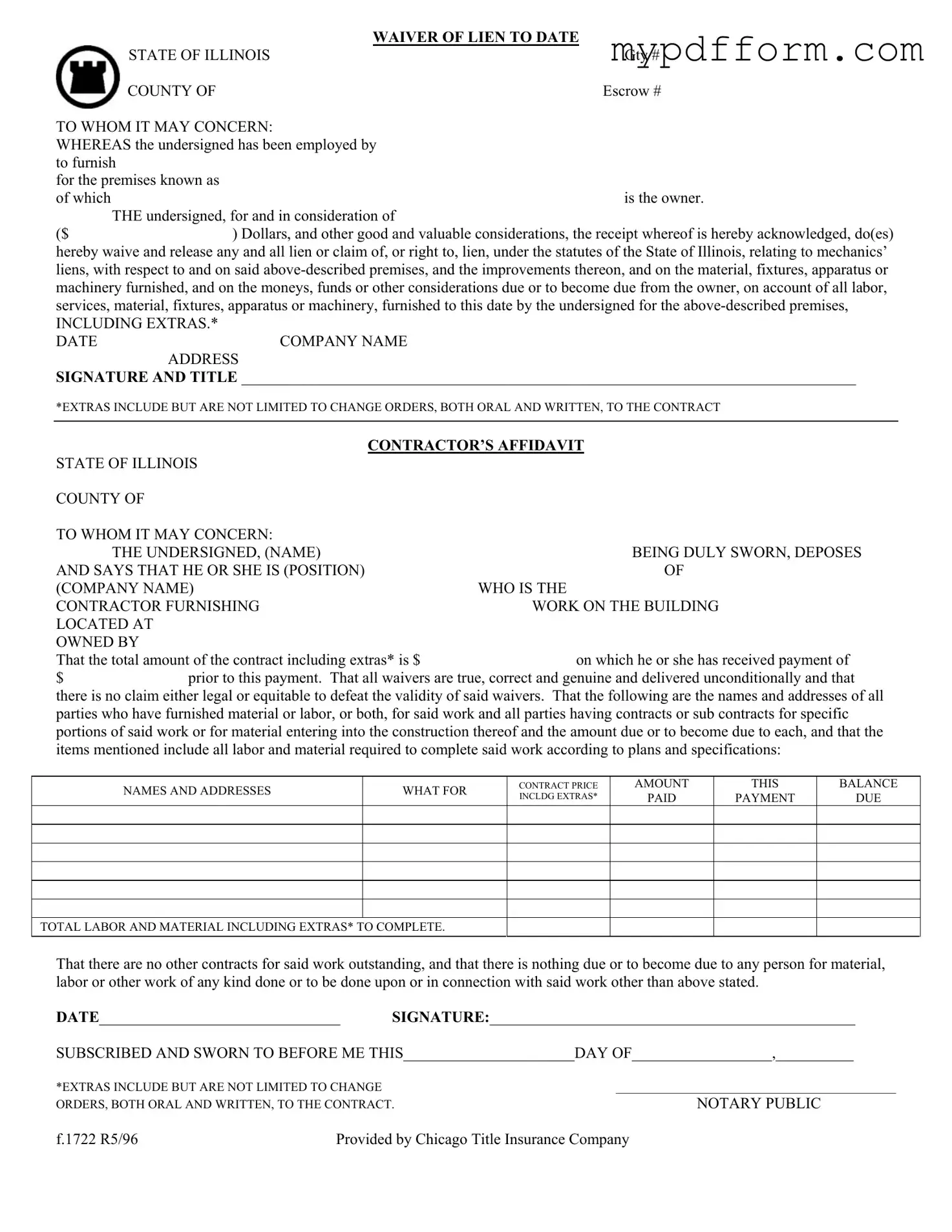 Fill in Your Chicago Title Waiver Format Form