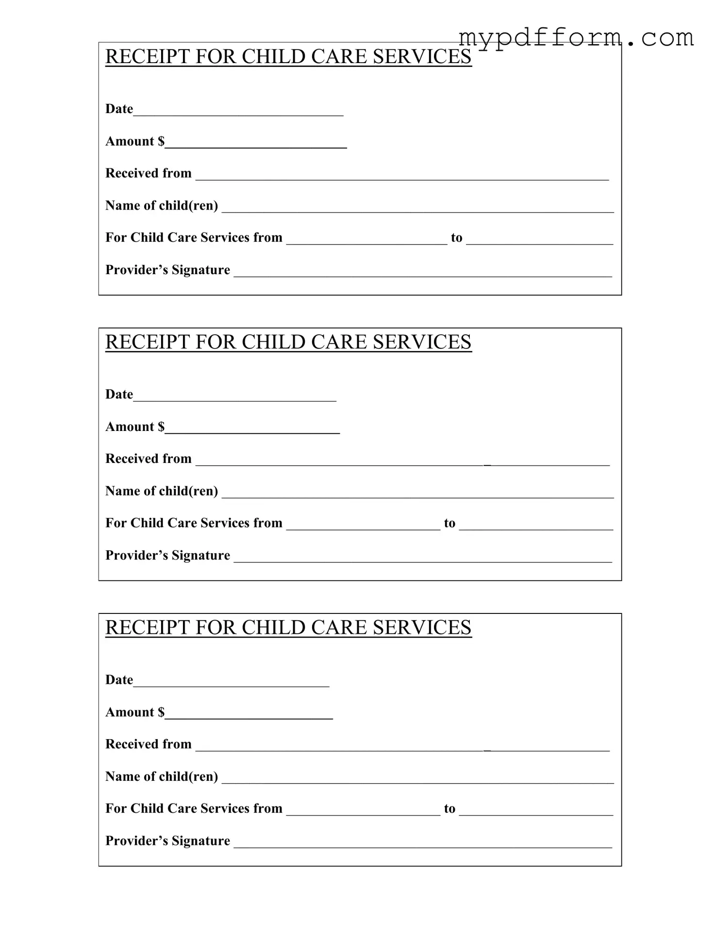 Fill in Your Childcare Receipt Form