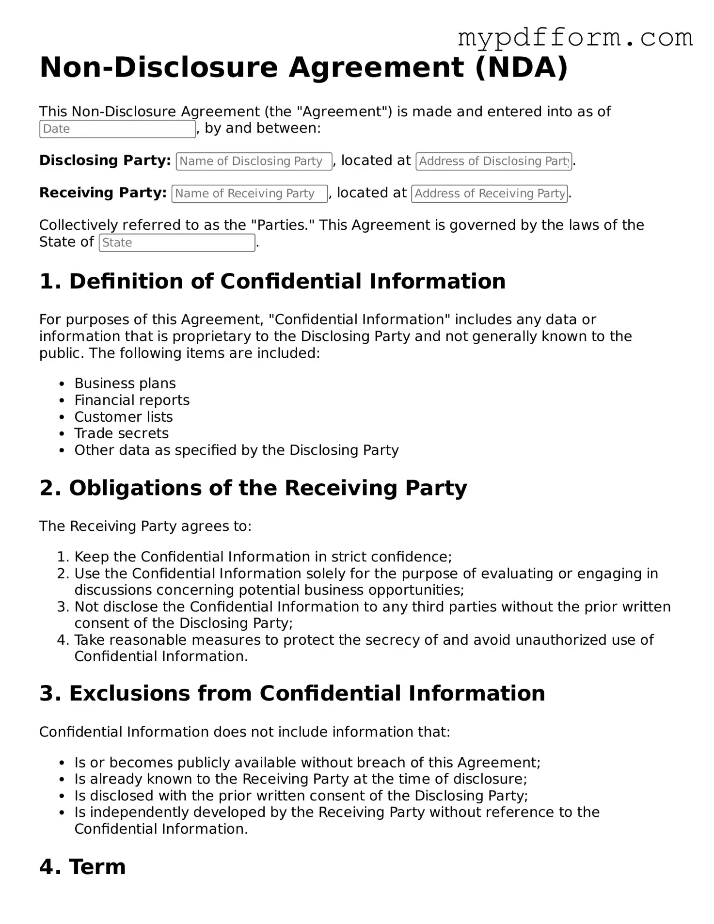 Fillable Non-disclosure Agreement Document