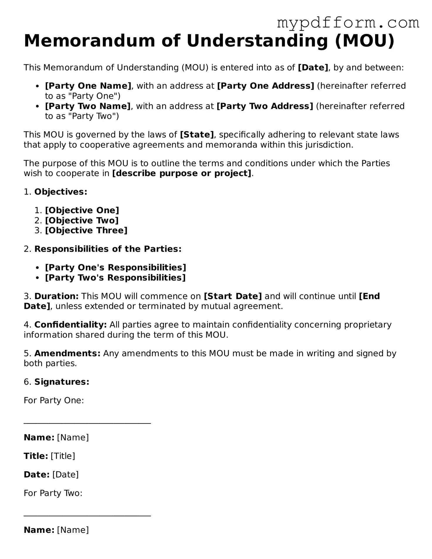 Fillable Memorandum of Understanding Document