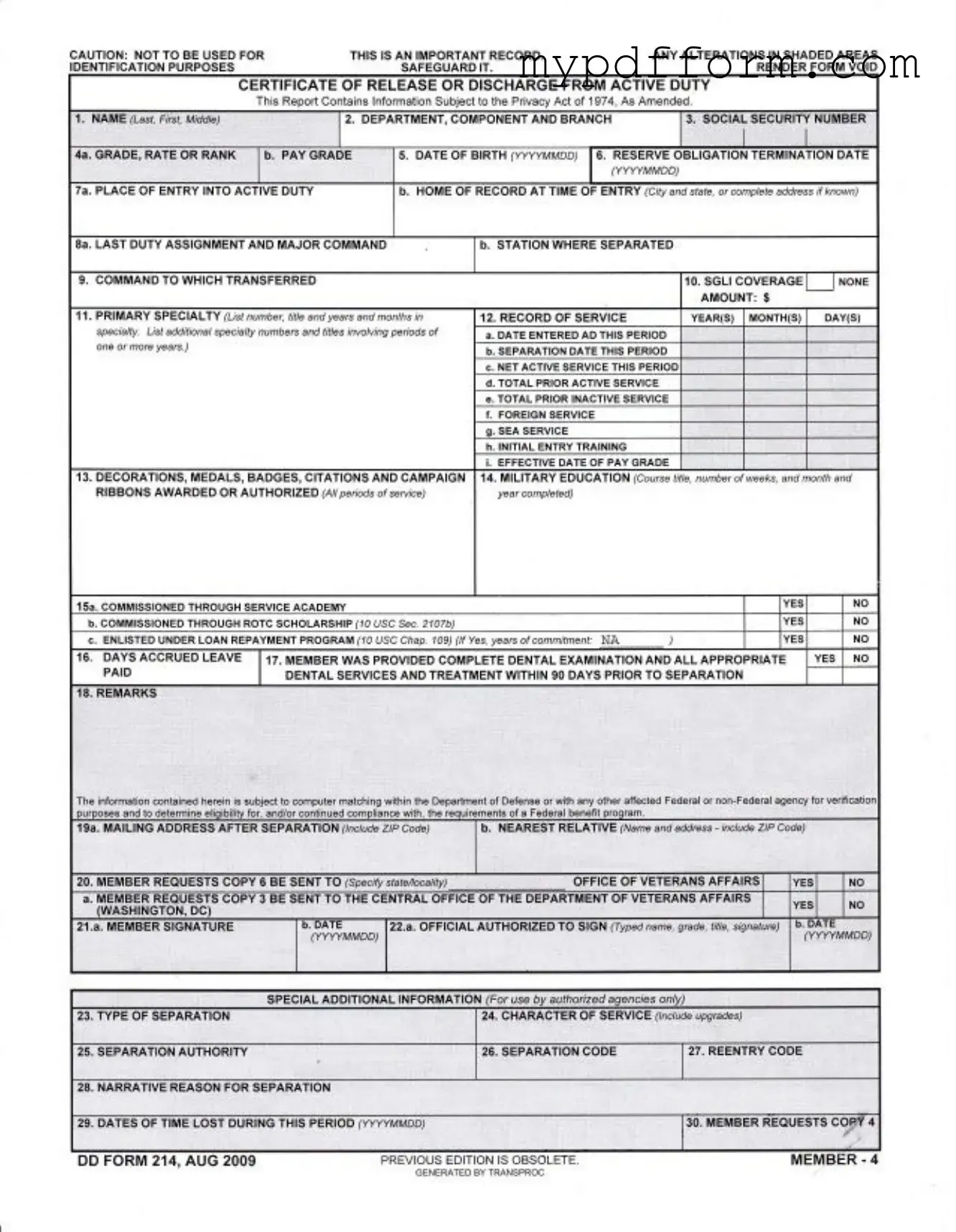Fill in Your Dd 214 Form