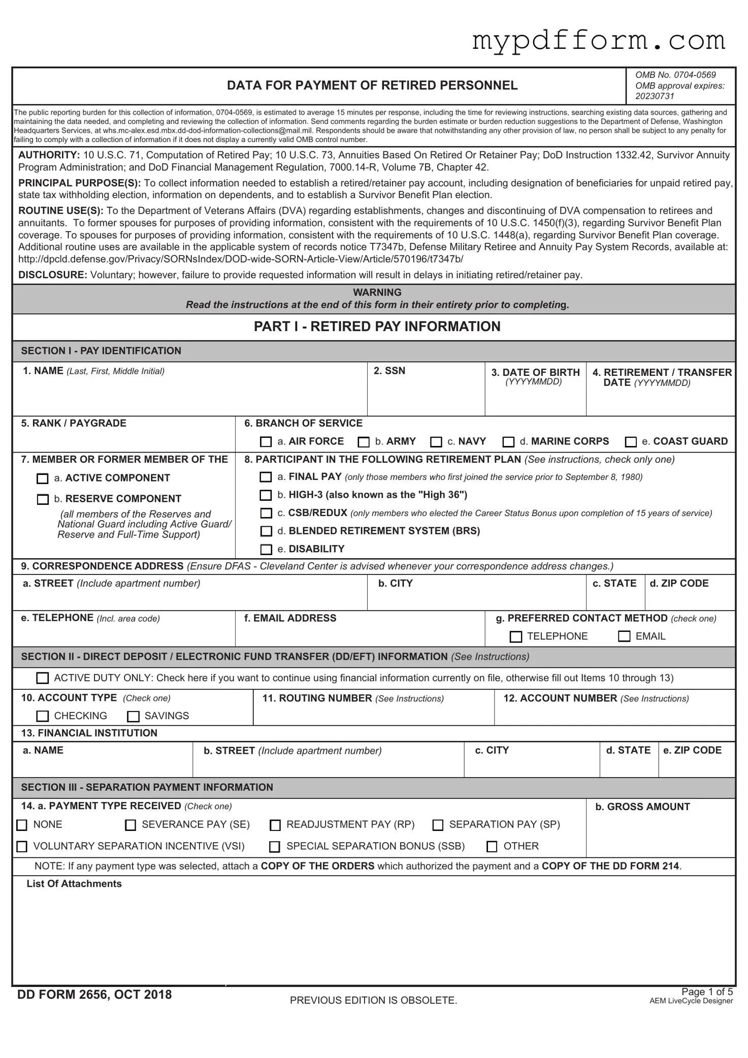 Fill in Your DD 2656 Form