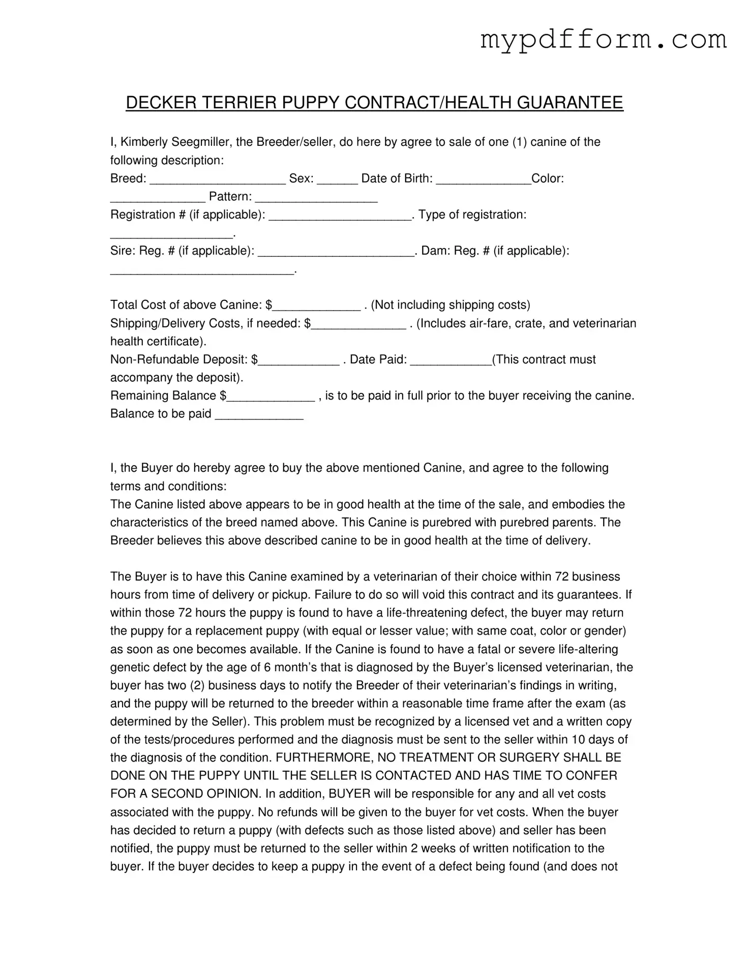 Fill in Your Health Guarantee Form