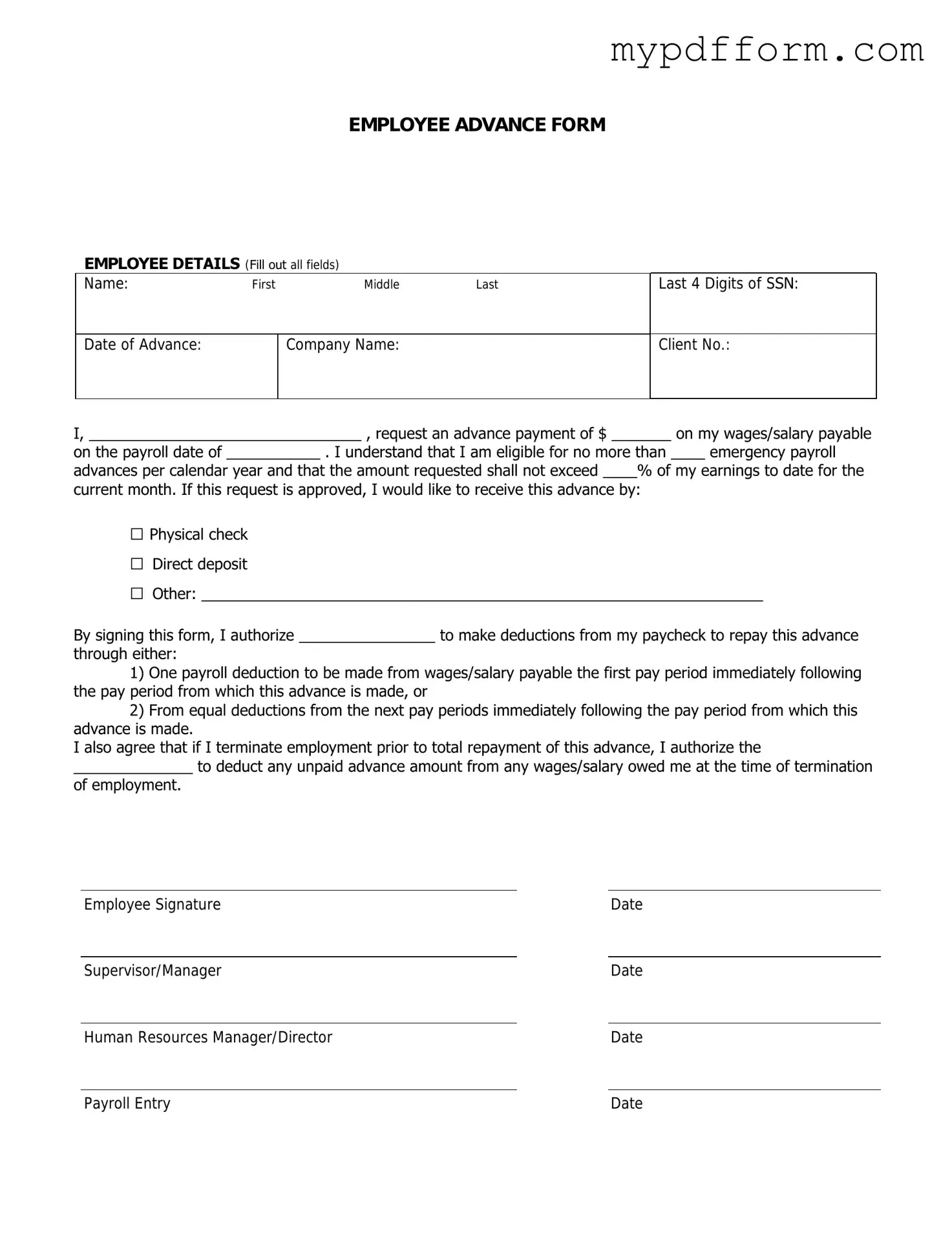 Fill in Your Employee Advance Form