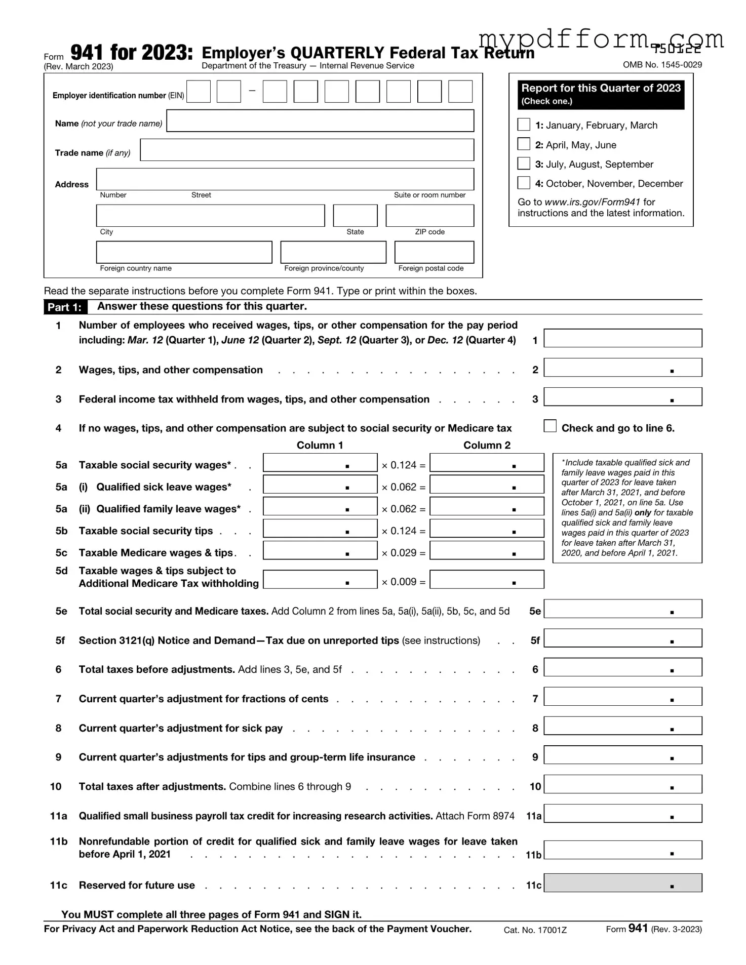 Fill in Your IRS 941 Form