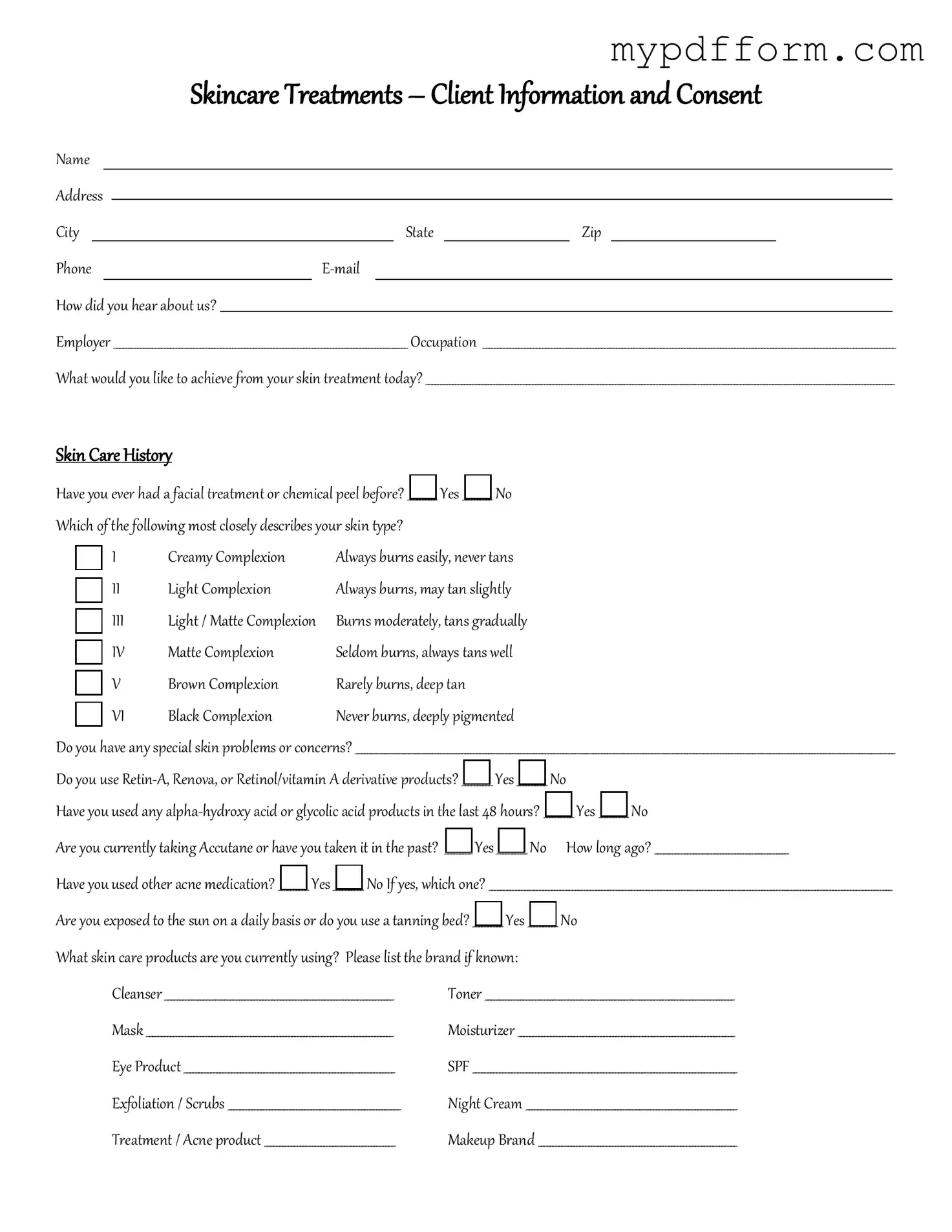 Fill in Your Facial Consent Form