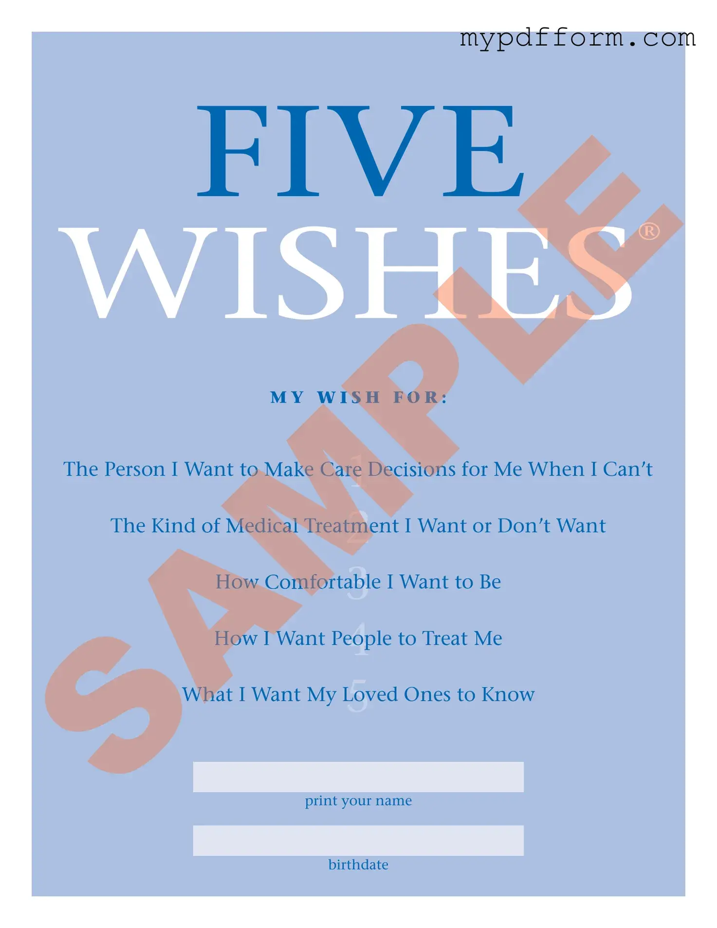 Fill in Your 5 Wishes Document Form