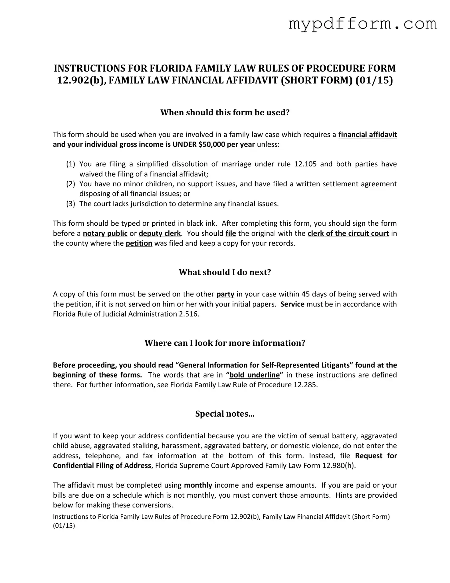 Fill in Your Florida Financial Affidavit Short 12.902(b) Form