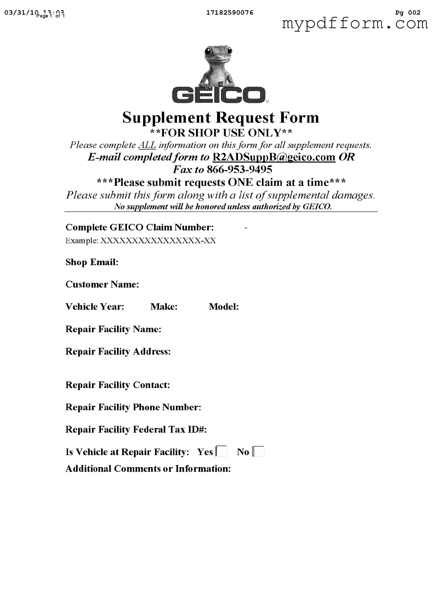 Fill in Your Geico Supplement Request Form
