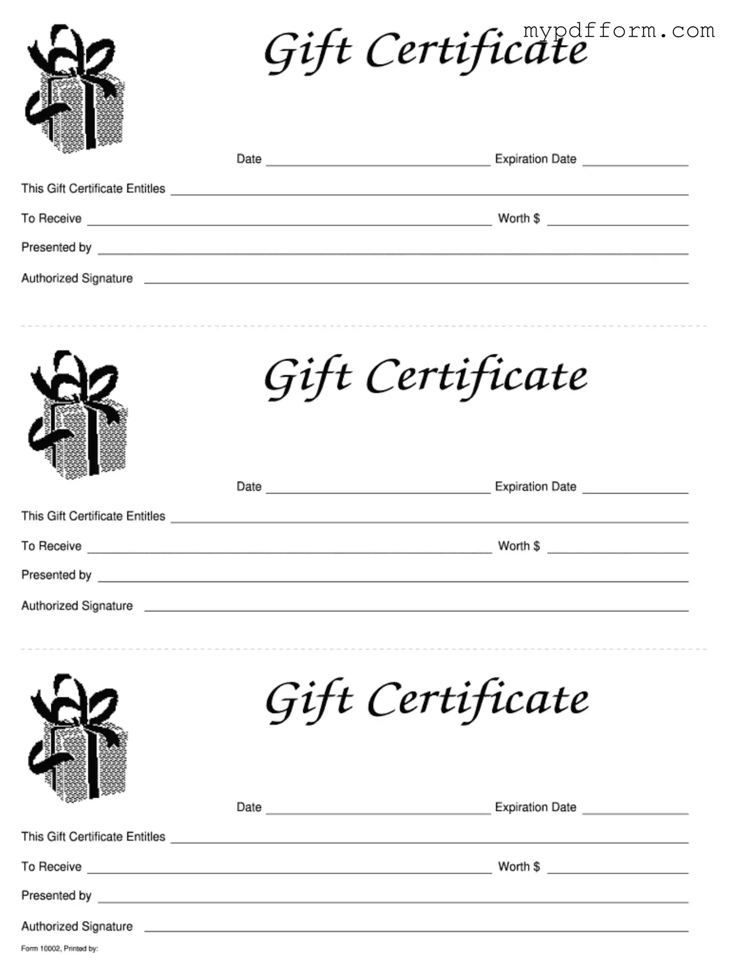 Fill in Your Gift Certificate Form
