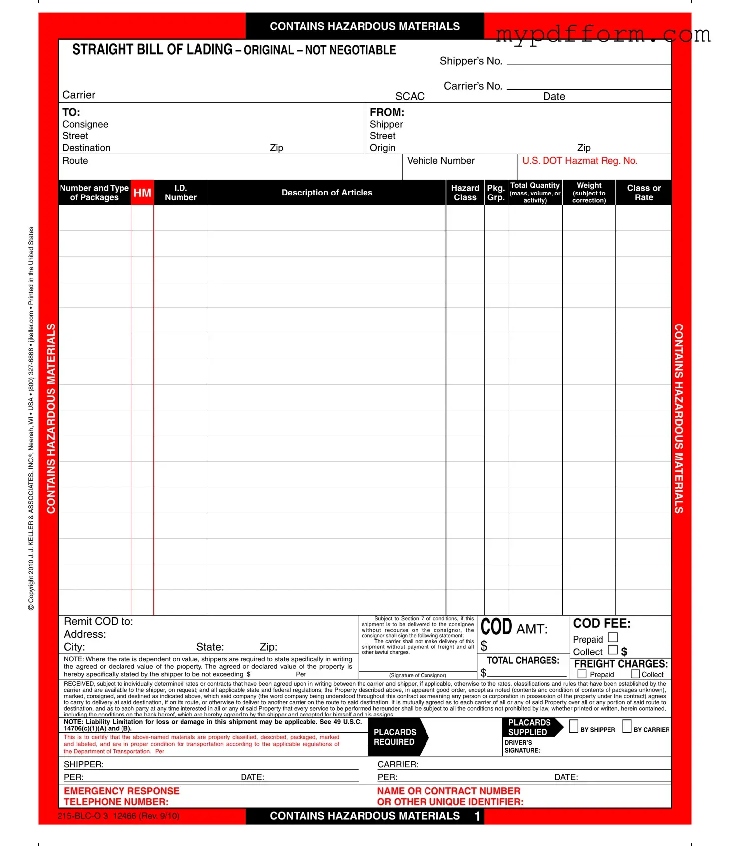 Fill in Your Hazard Bill Of Ladden Form