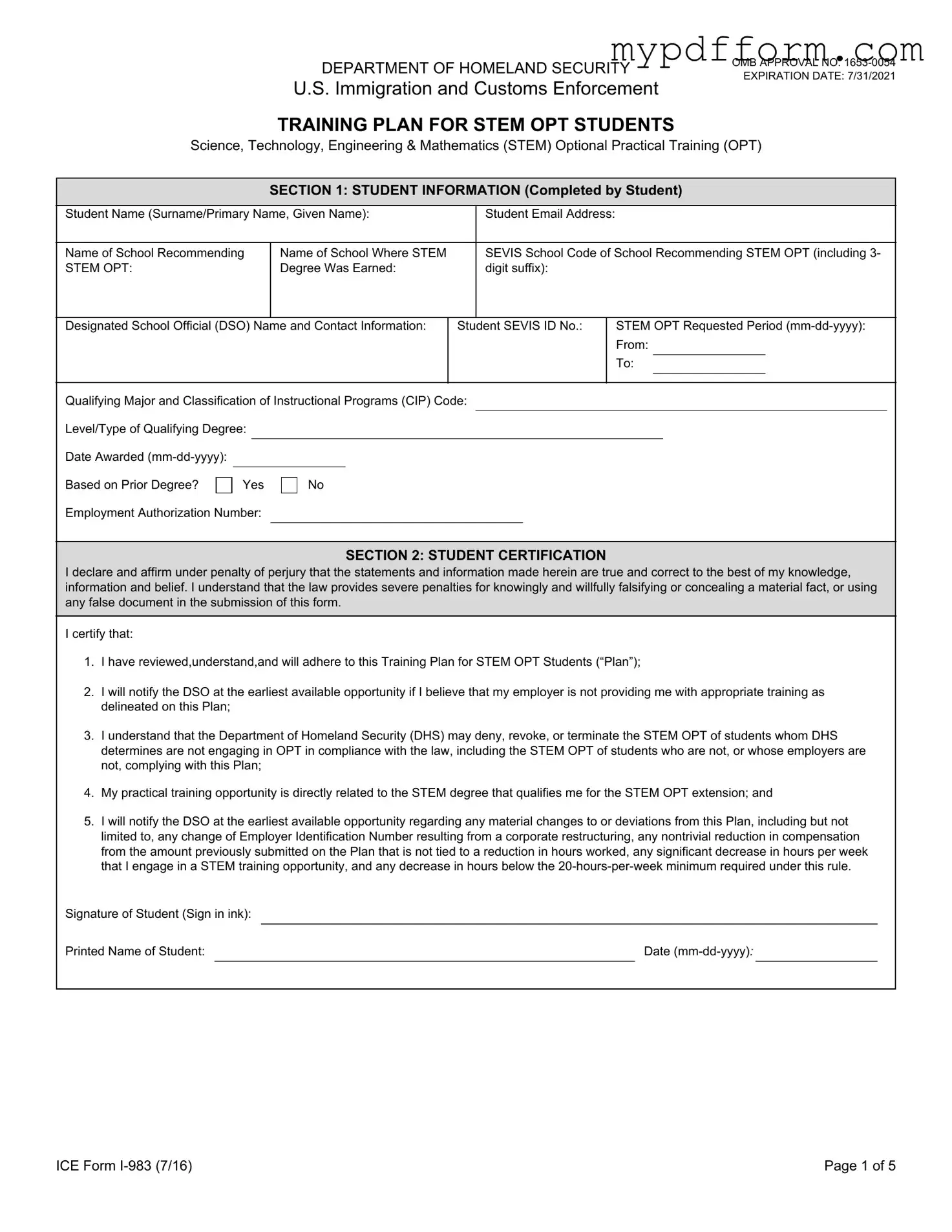 Fill in Your ICE I-983 Form