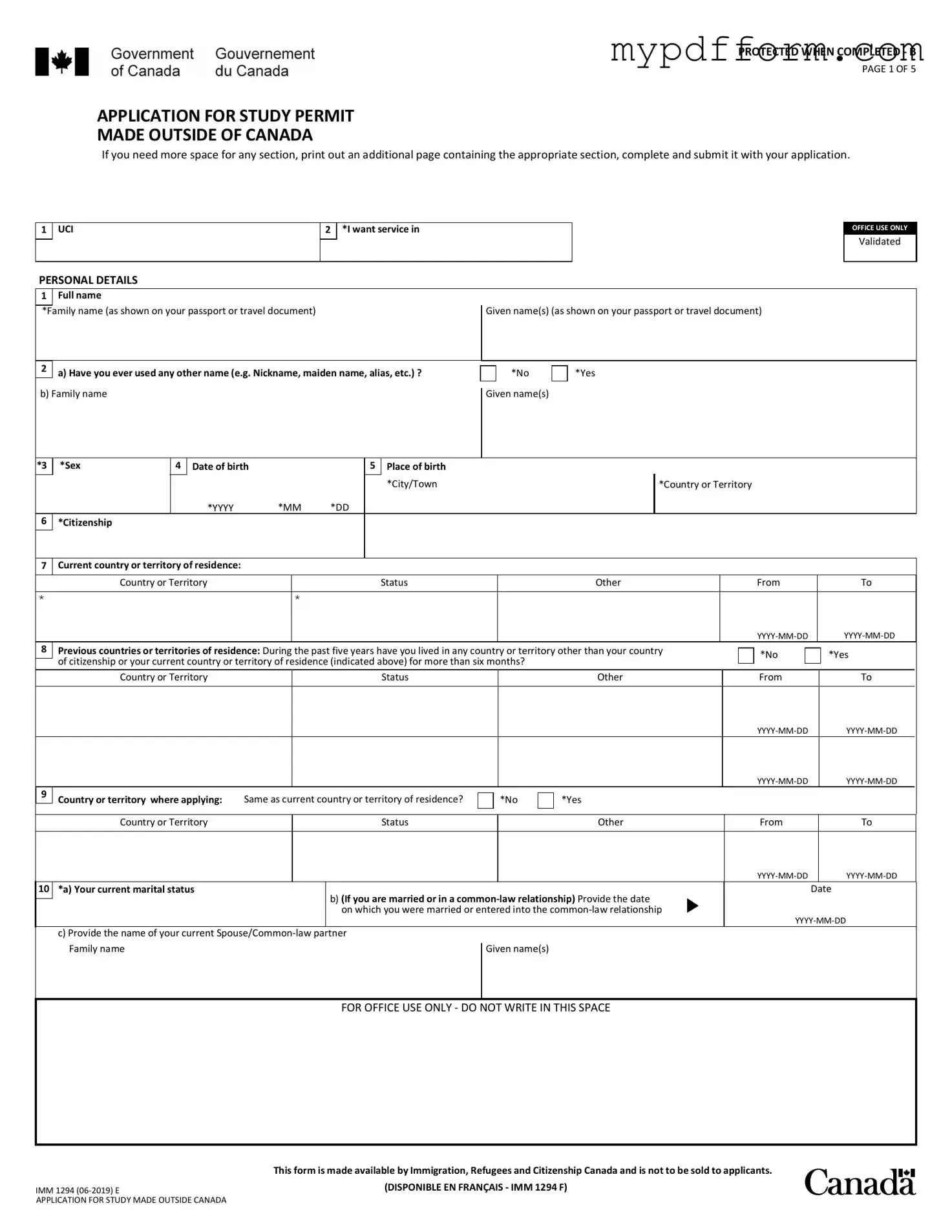 Fill in Your Imm 1294 Form
