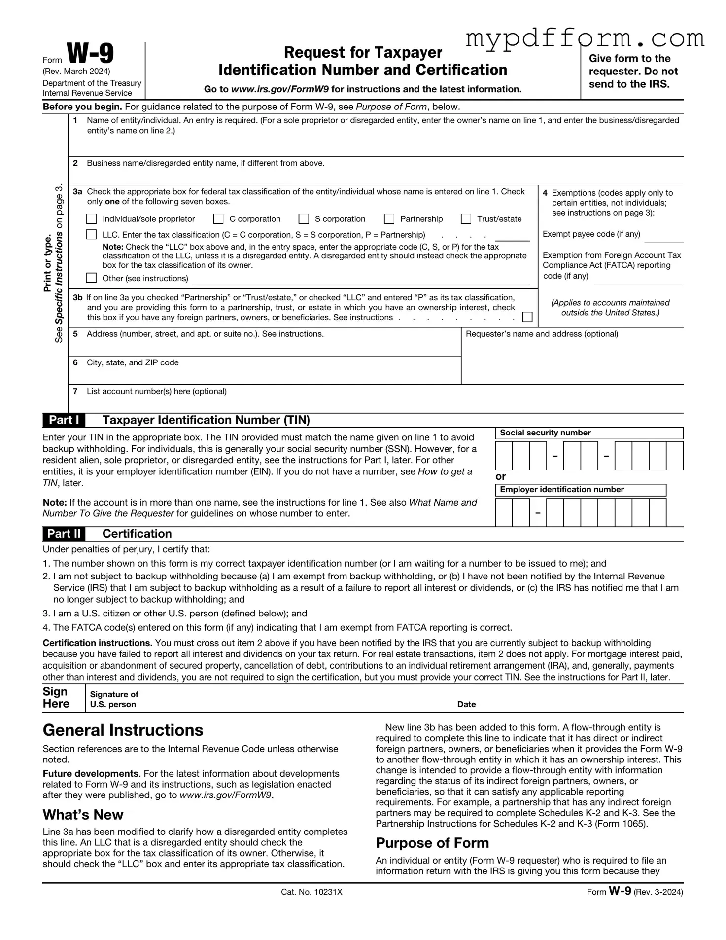 Fill in Your IRS W-9 Form