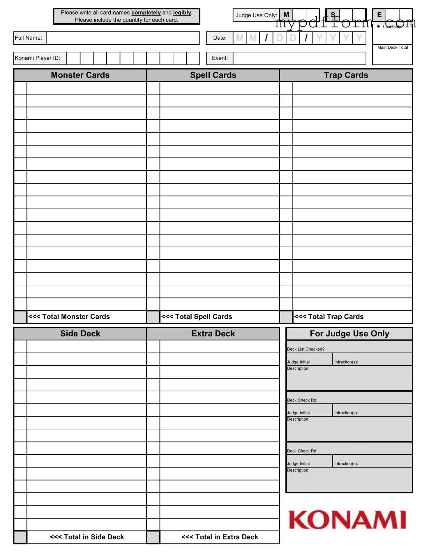 Fill in Your Konami Decklist Form