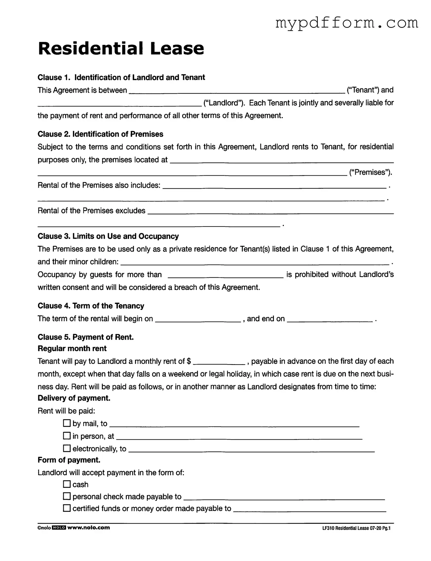 Fill in Your Lf310 Residential Lease Form
