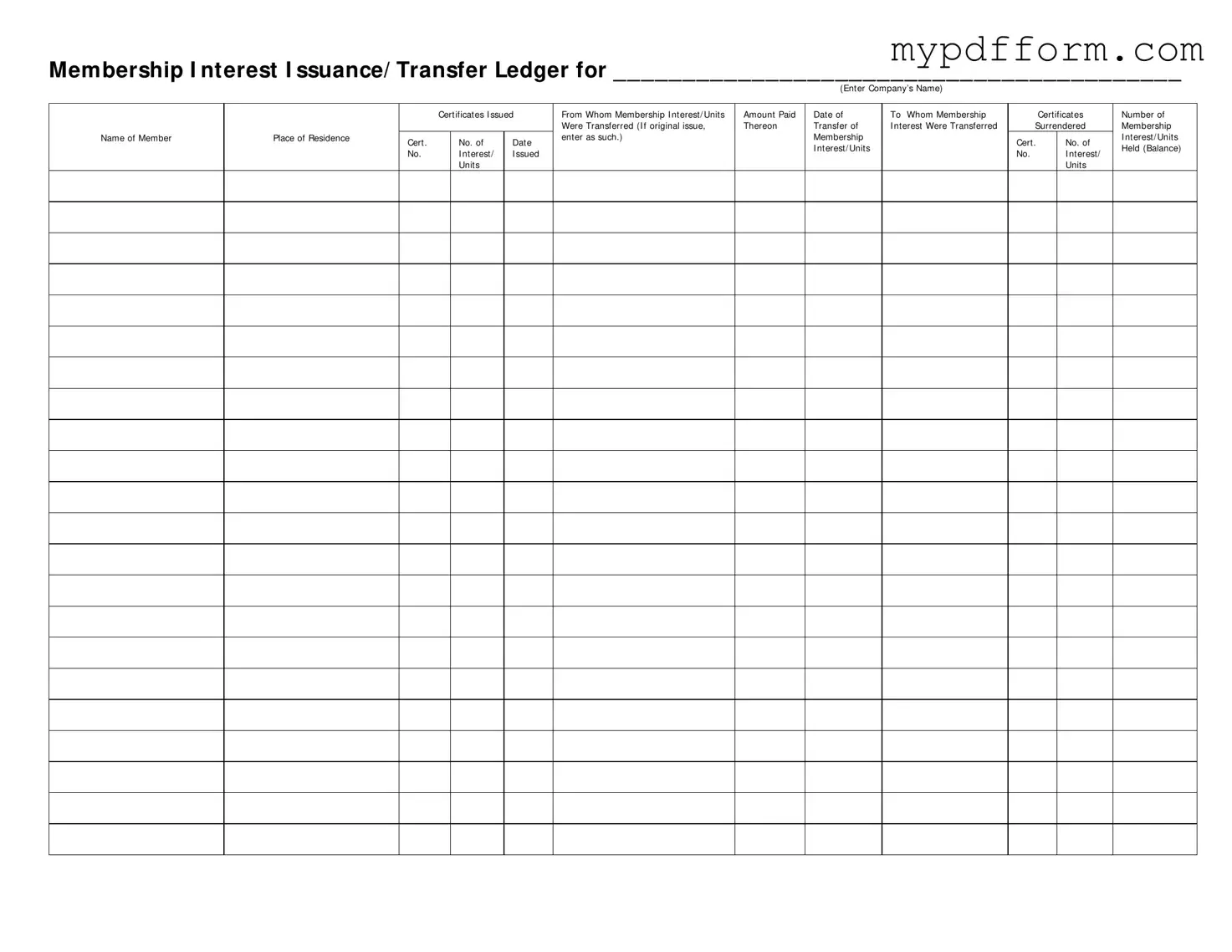 Fill in Your Membership Ledger Form