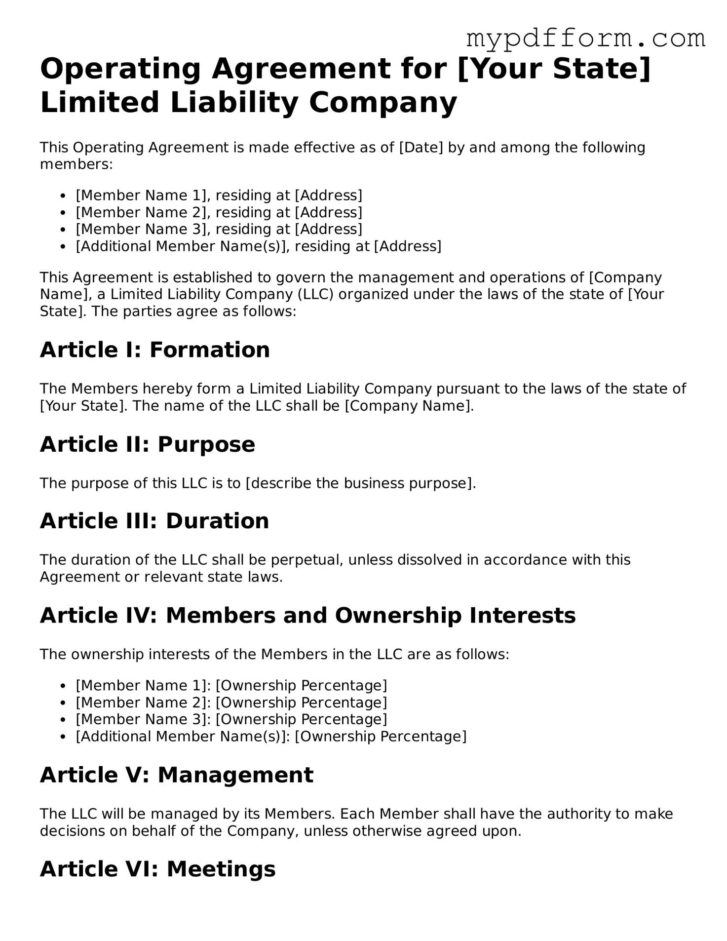 Fillable Operating Agreement Document
