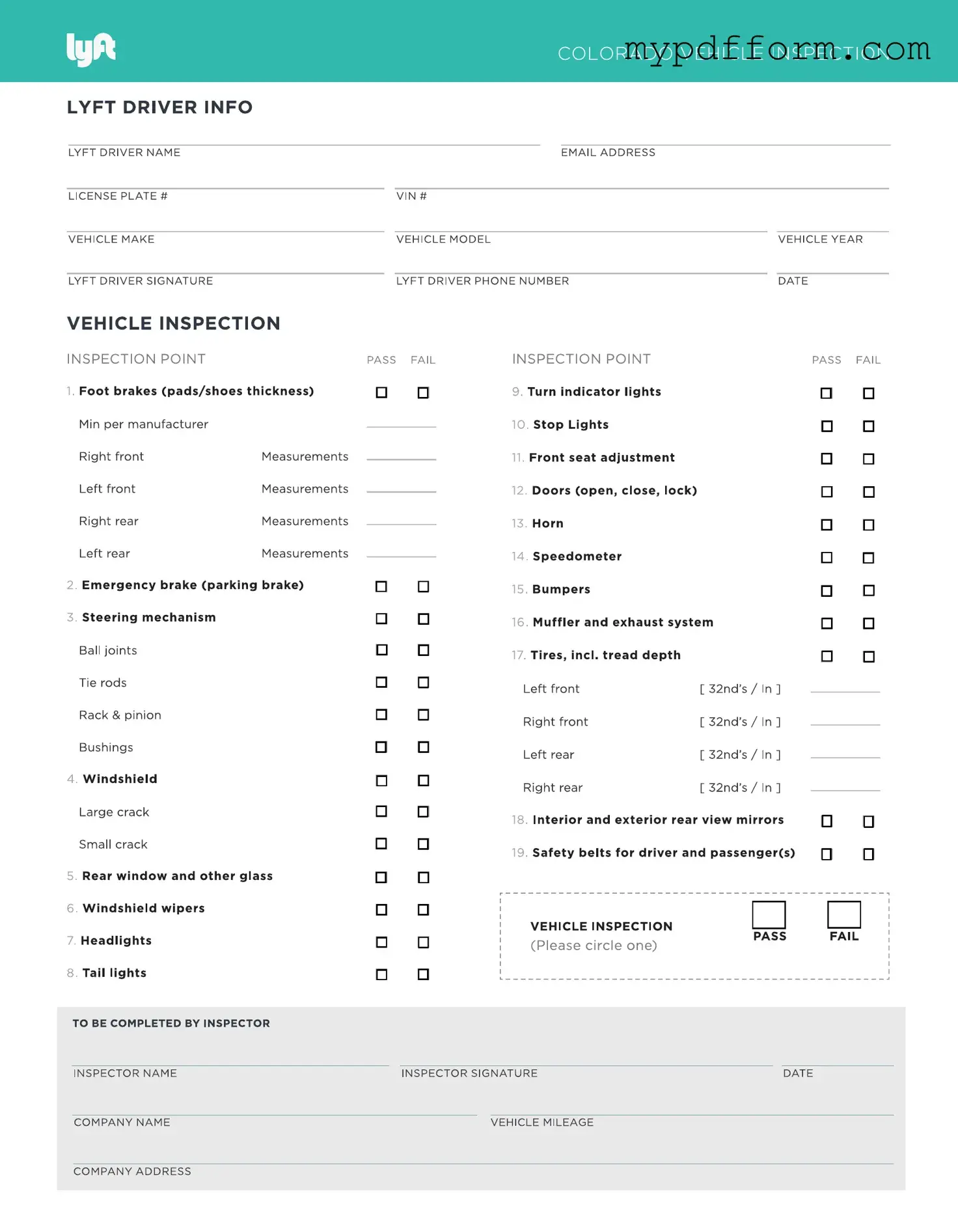 Fill in Your Lyft Inspection Form