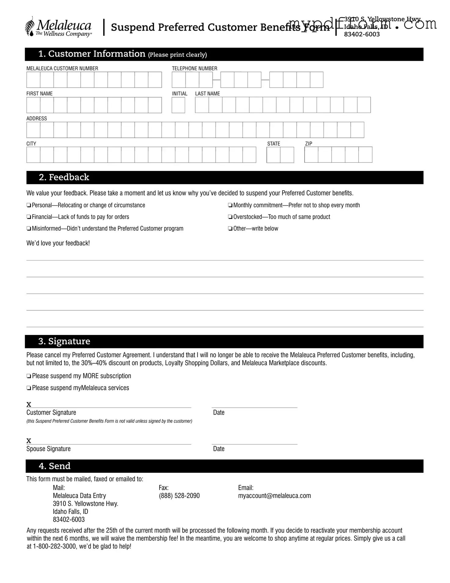 Fill in Your Melaleuca Cancellation Form