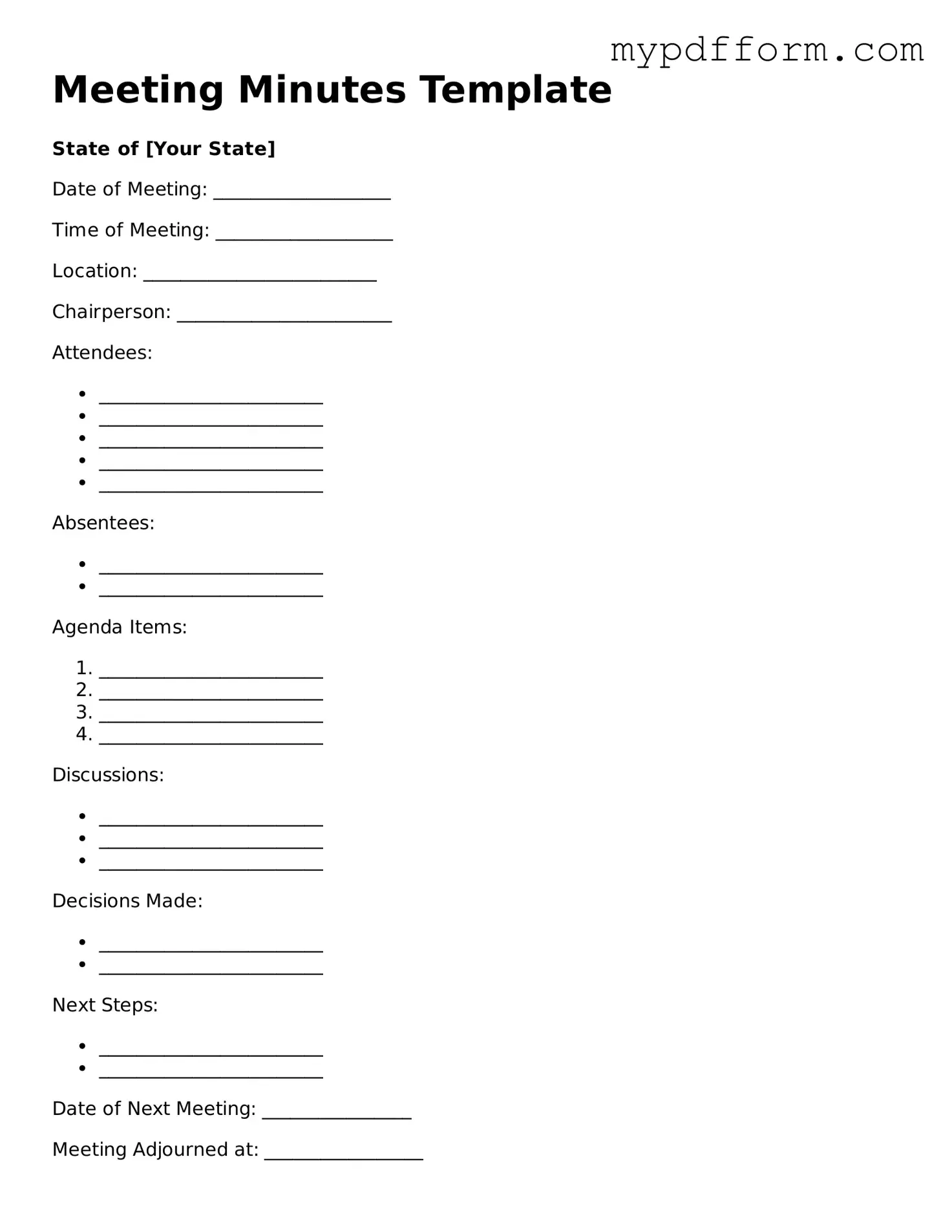 Fillable Meeting Minutes Document