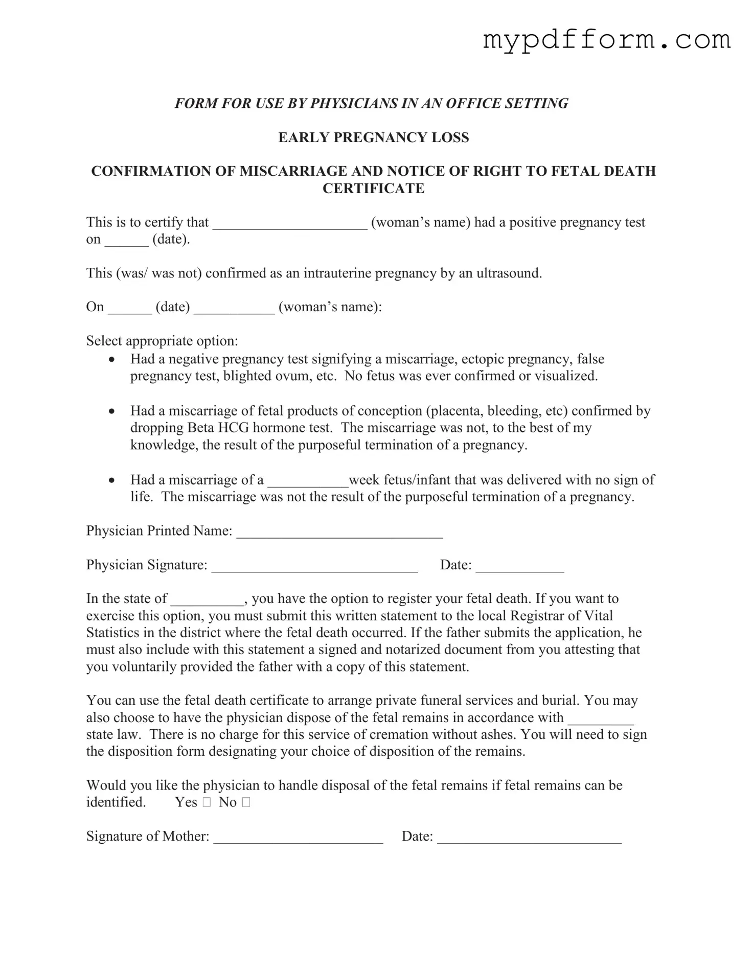 Fill in Your Miscarriage Discharge Paper Form
