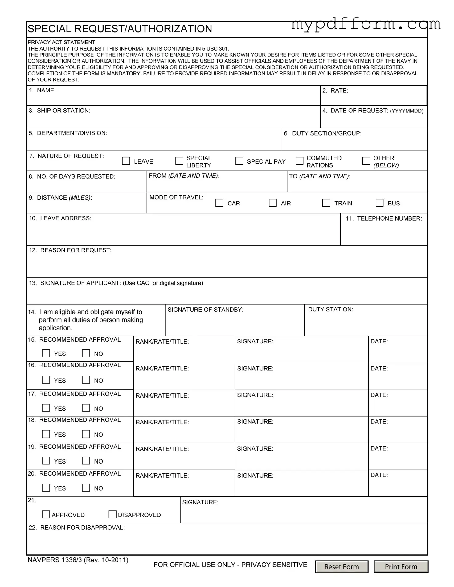 Fill in Your Navpers 1336 3 Form