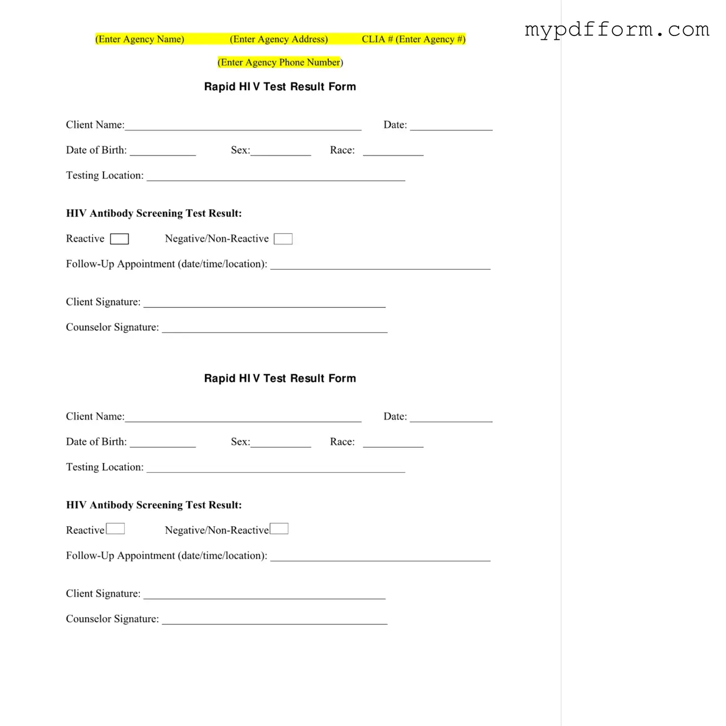 Fill in Your Negative Hiv Test Form