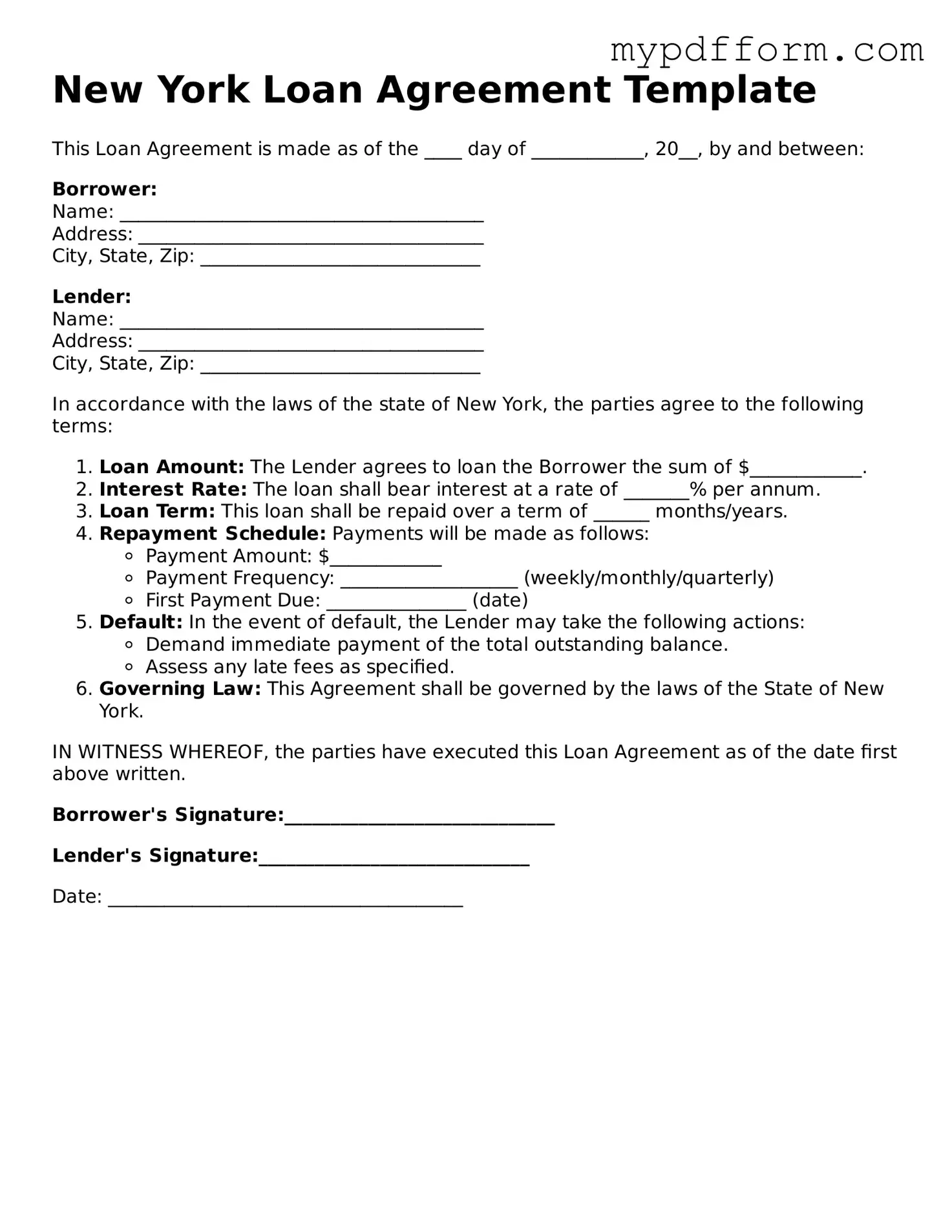 Valid  Loan Agreement Template for New York